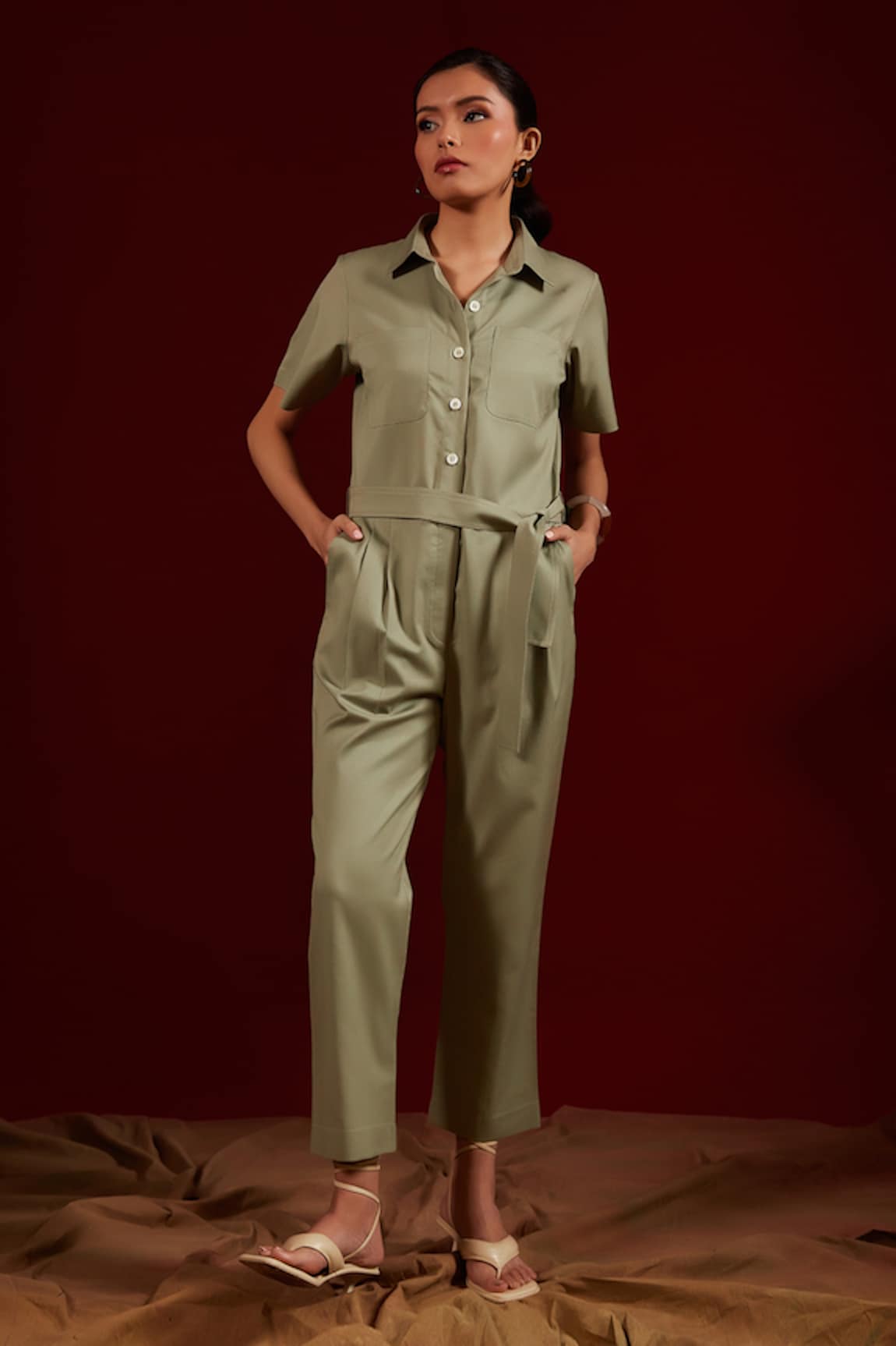 tara and i Double Pocket Jumpsuit With Belt