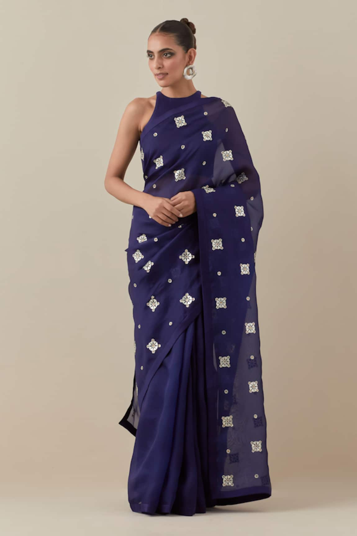 PRIYAL PRAKASH Geometric Embroidered Saree With Blouse