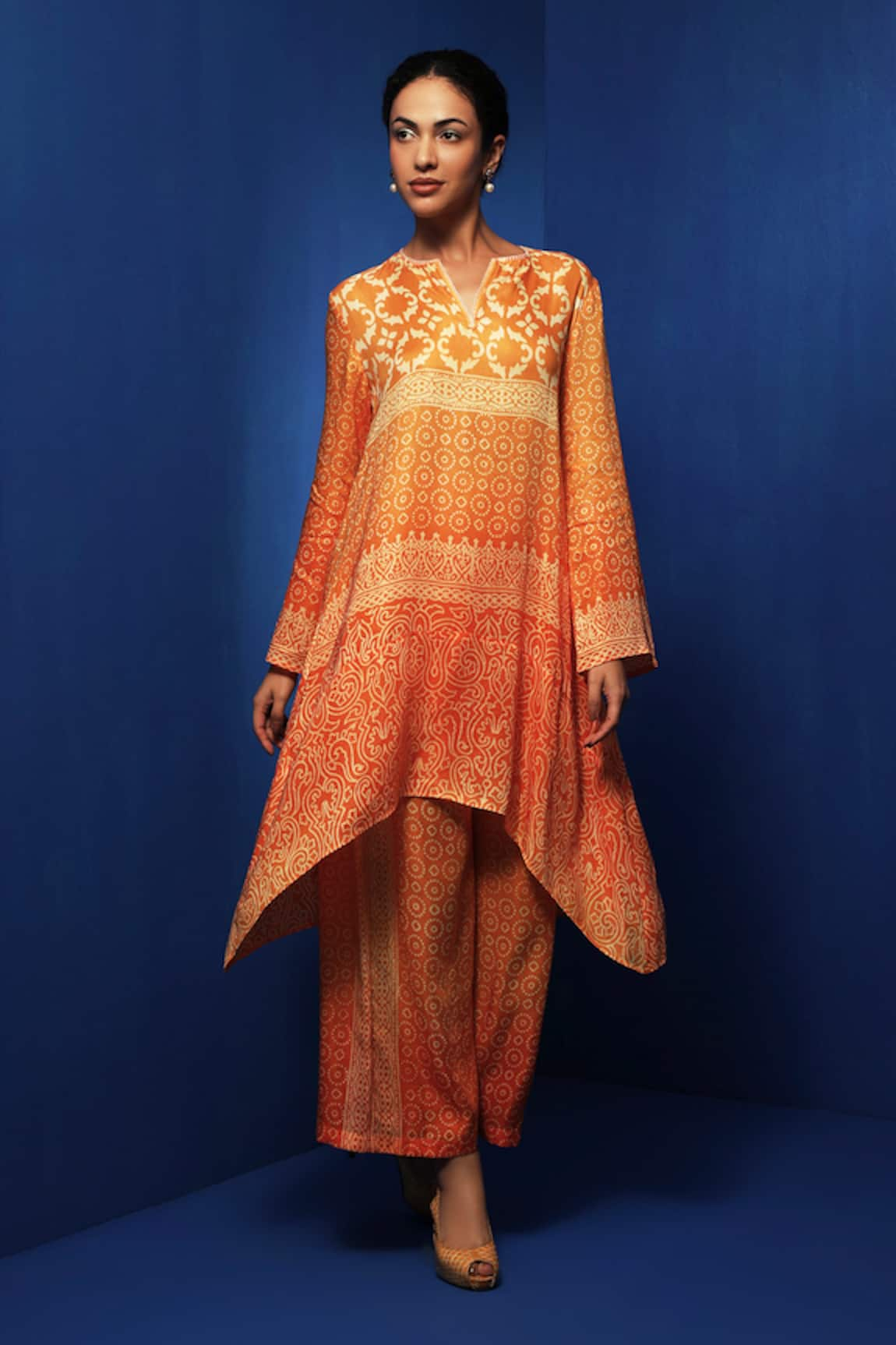 Krishna Mehta Ombre Block Print Tunic With Pant