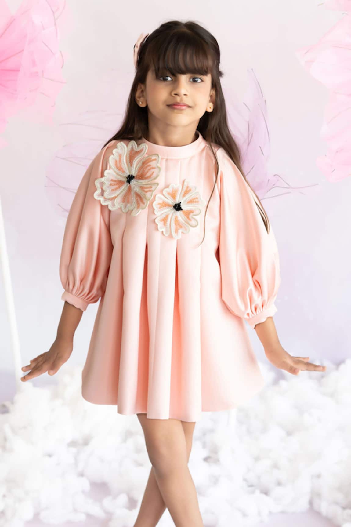 Ruchika lath label 3D Crystal Bloom Embellished Pleated Dress