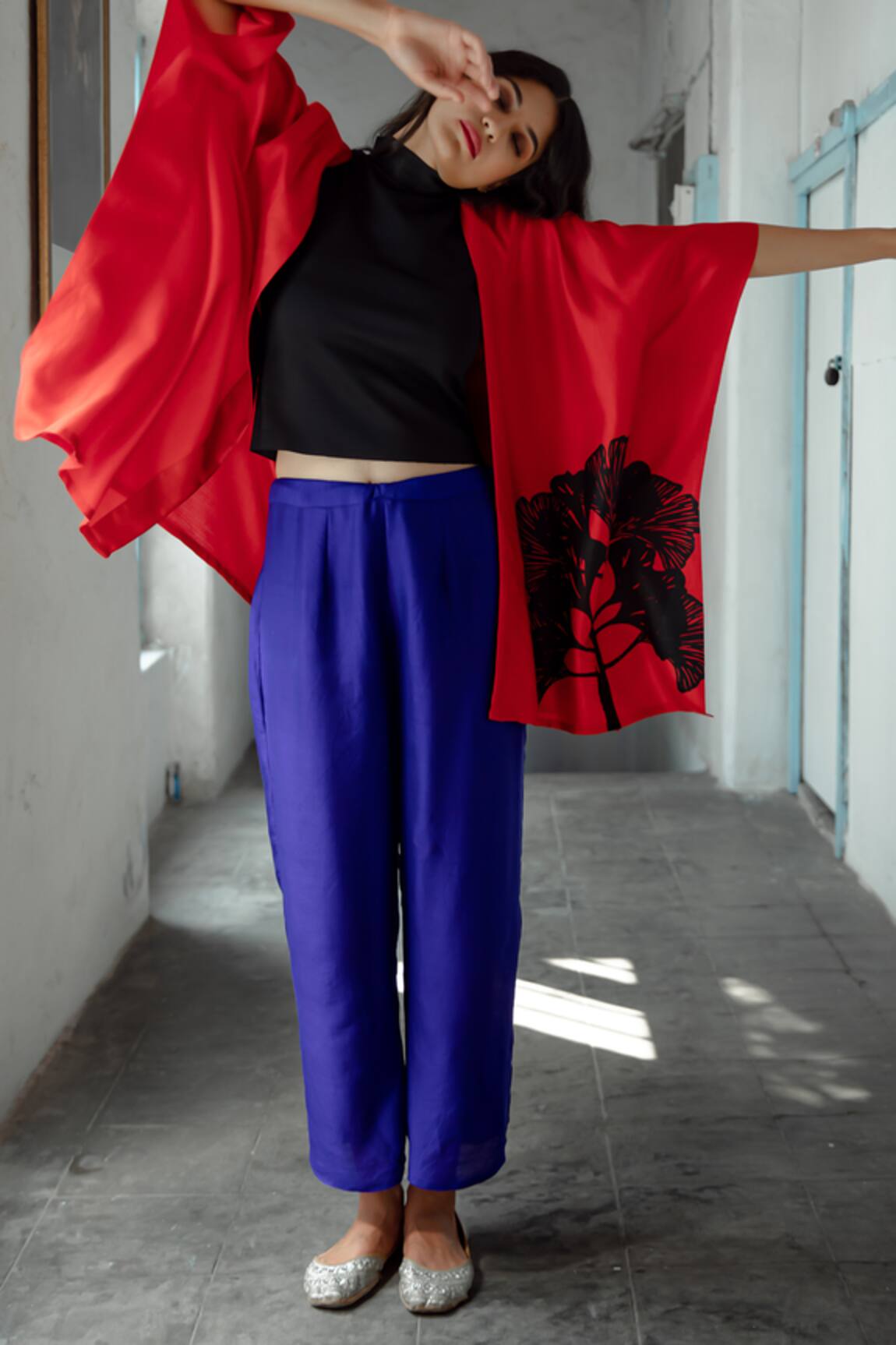 Aeshaane Leaf Hand Block Placement Print Kaftan