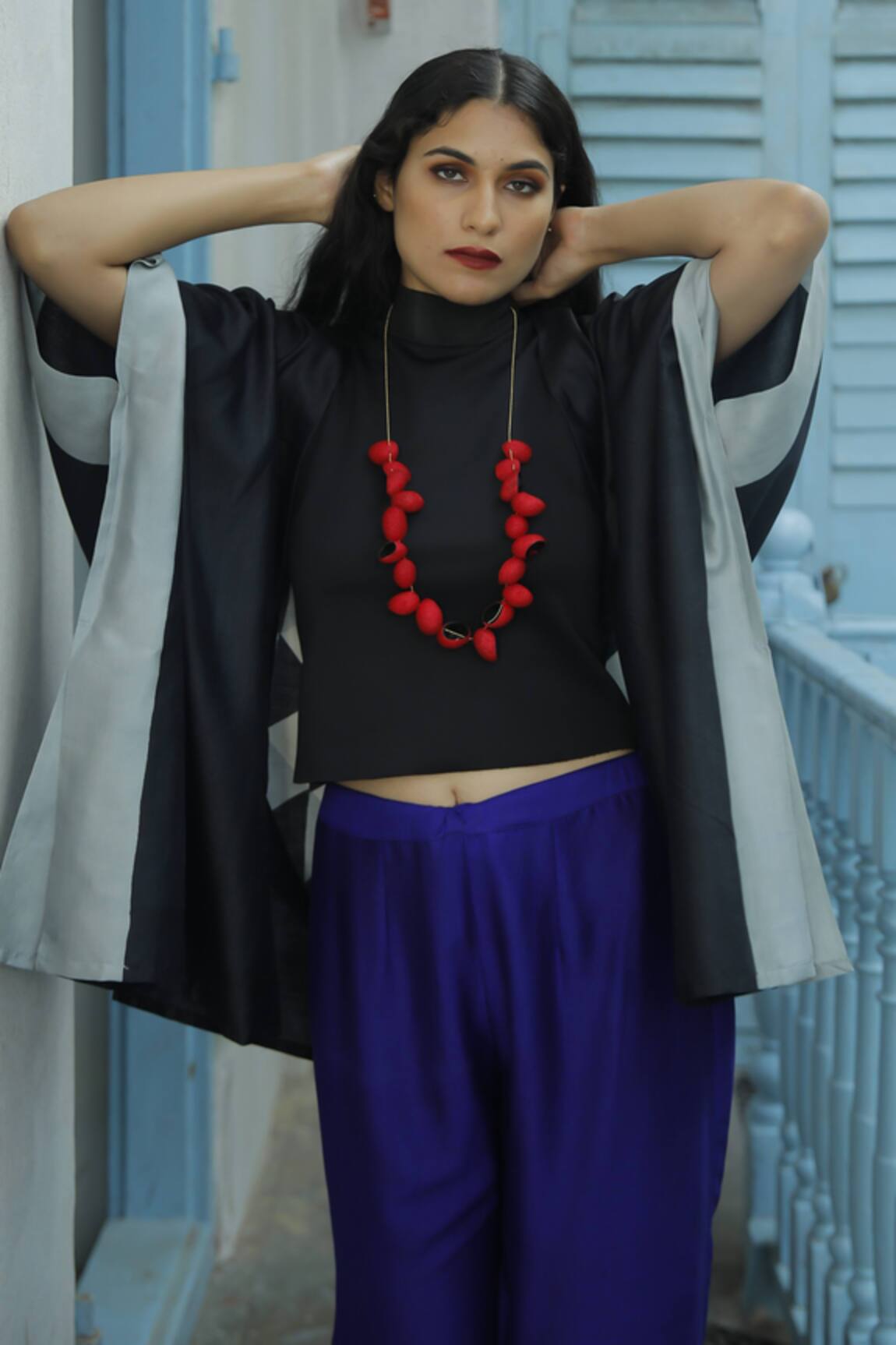 Aeshaane Geometric Hand Block Placement Print Kaftan