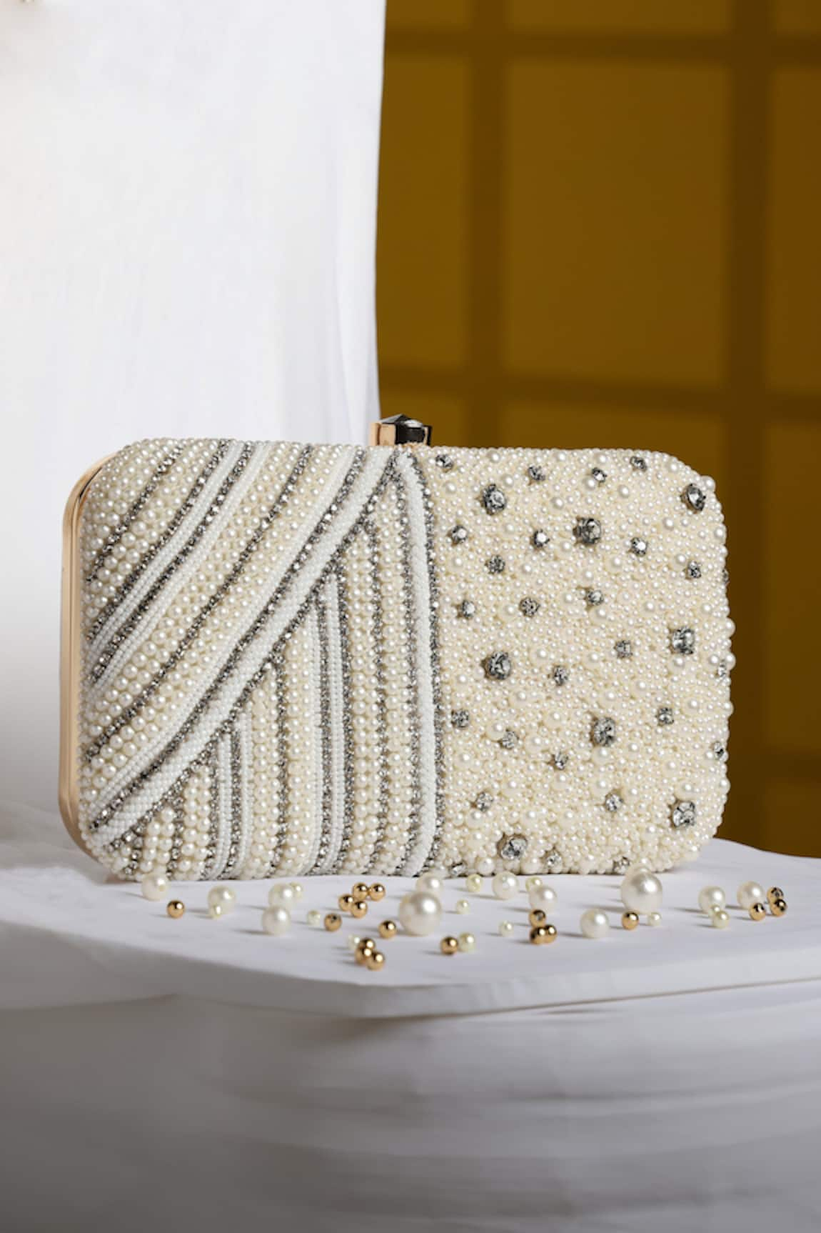 House of Webhin Pearlstud Luxe Embellished Clutch With Detachable Sling Chain