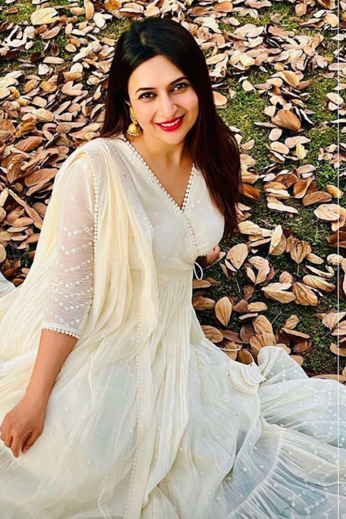 Preevin Chevron Mirror Vine Embroidered Angarkha Anarkali With Dupatta 