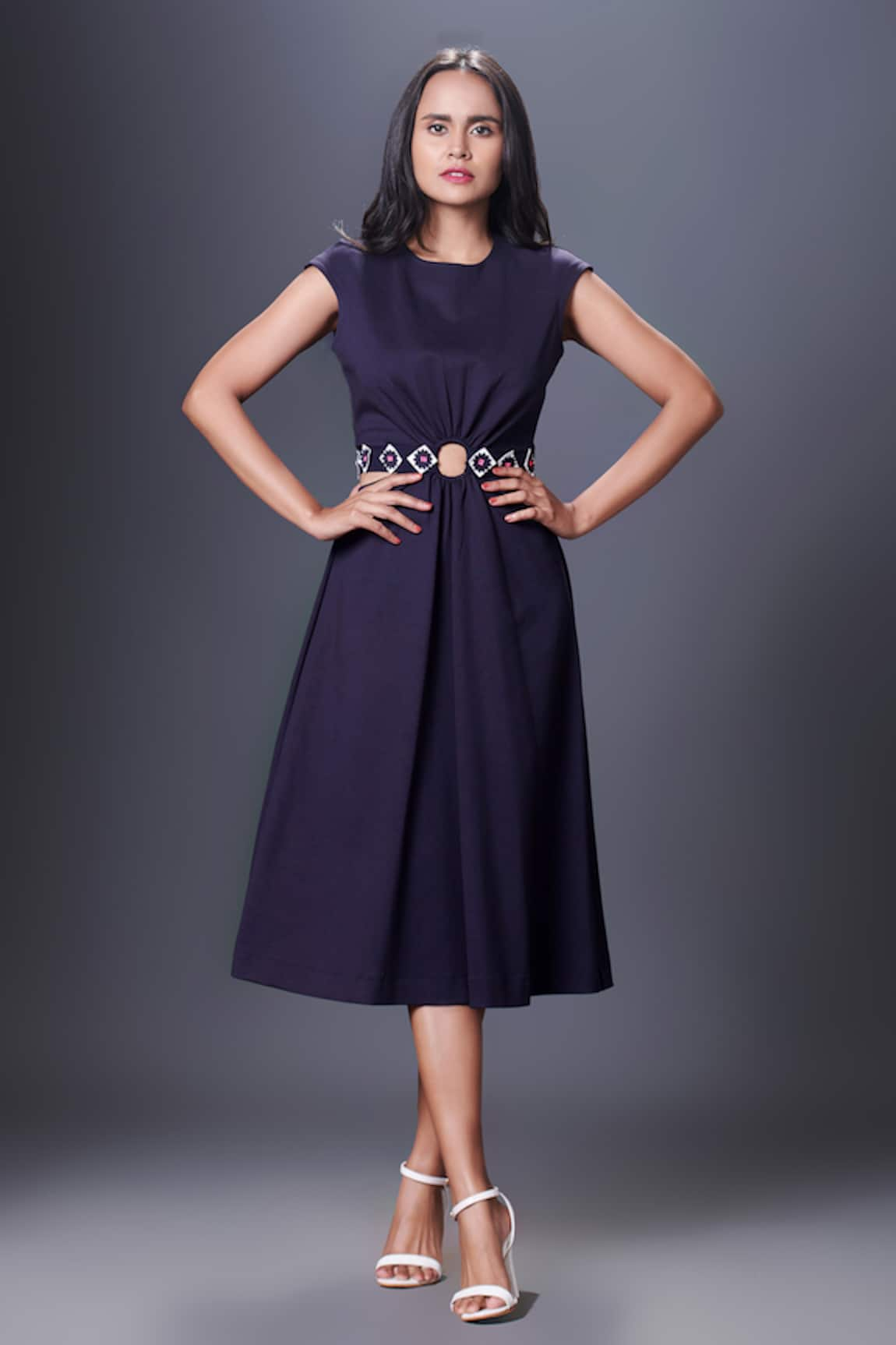 Deepika Arora Cap Sleeve Dress With Embroidered Belts