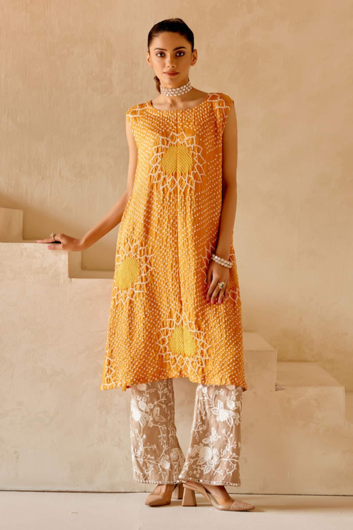 Twenty Nine Sunflower Bandhani Shift Kurta