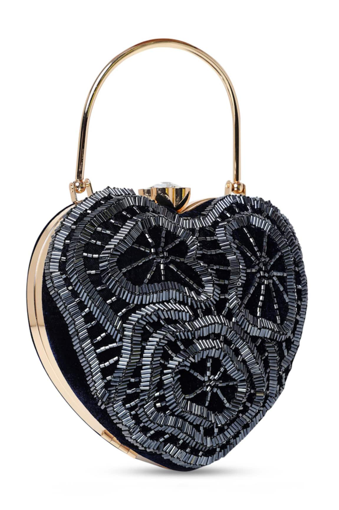 House of Webhin Heart Embroidered Clutch With Detachable Sling Chain