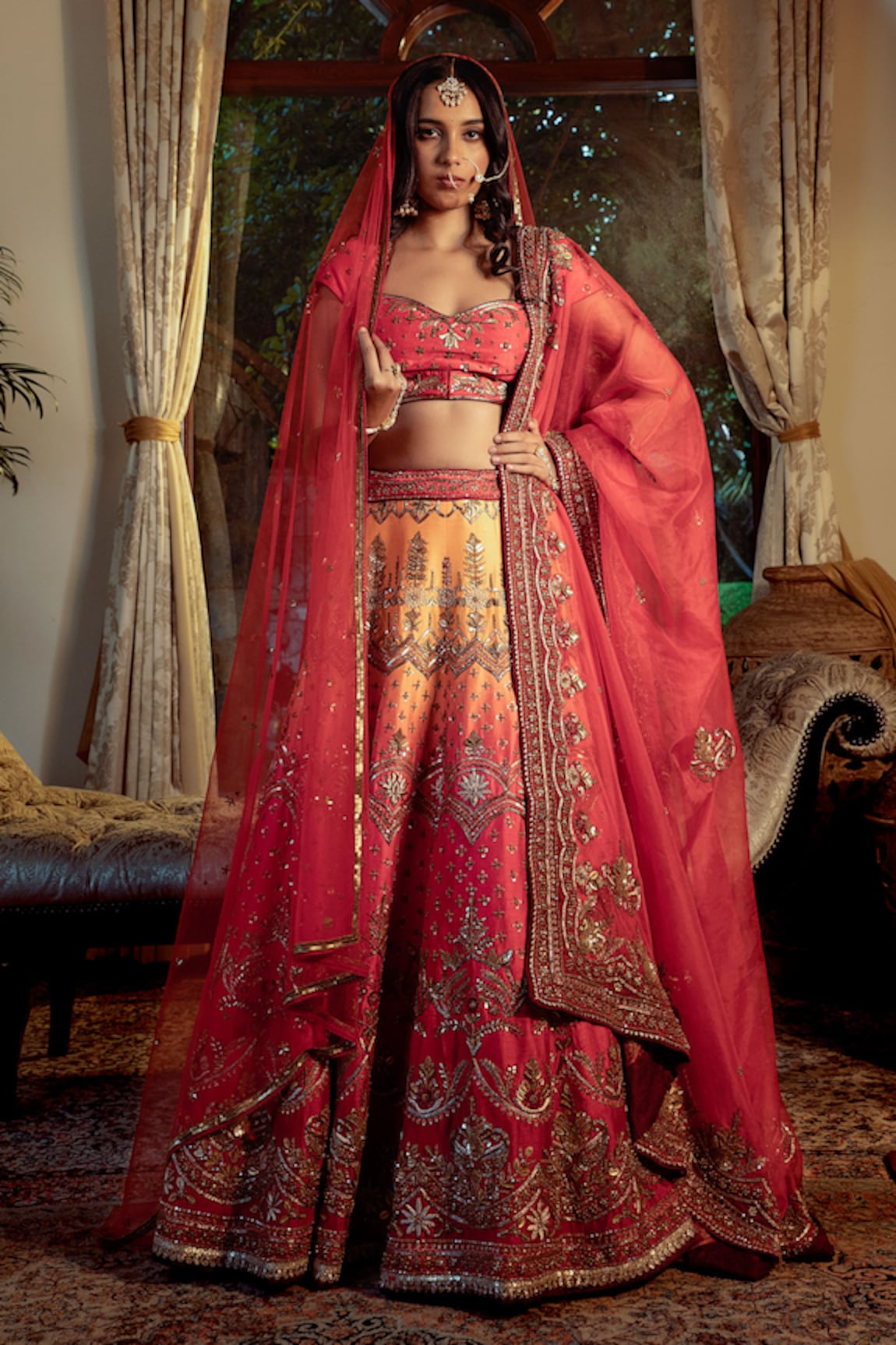 SHASHANK ARYA Ombre Hand Embroidered Bridal Lehenga Set