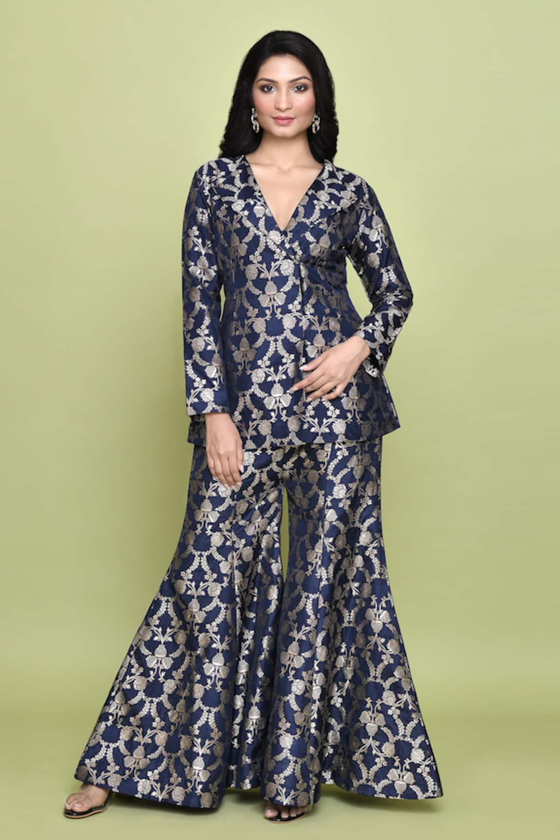 Pinki Sinha Floral Woven Blazer & Sharara Set