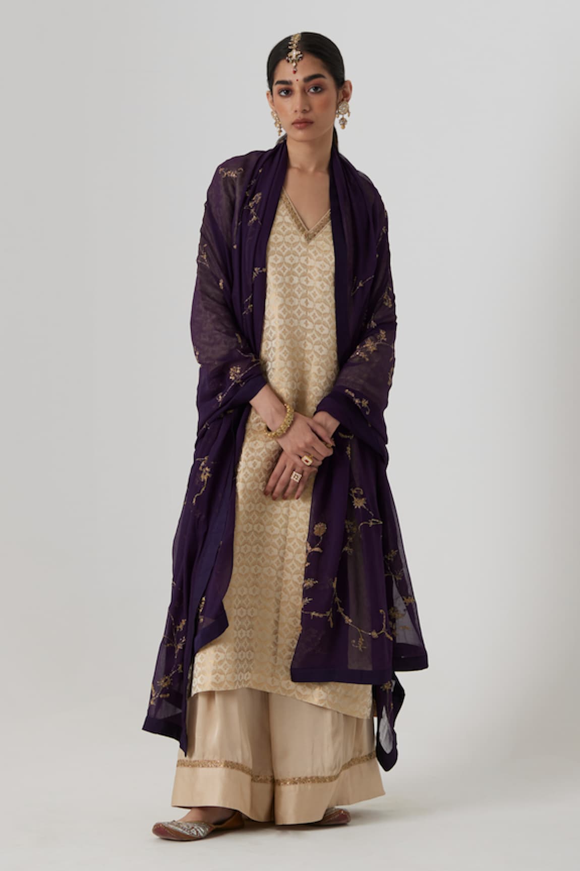 Rhua India Prisha Bloom Jaal Woven Kurta Sharara Set