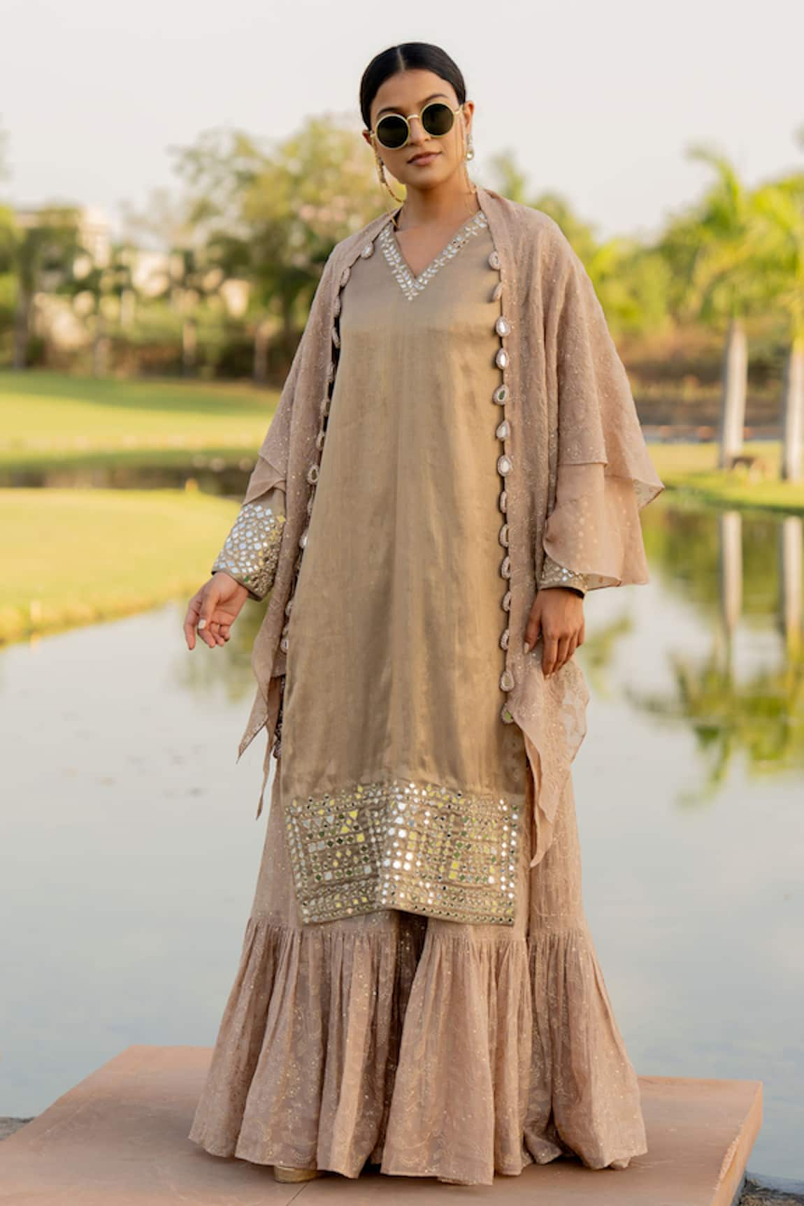 Nikita Vishakha Mirror Embroidered Shirt Kurta Sharara Set