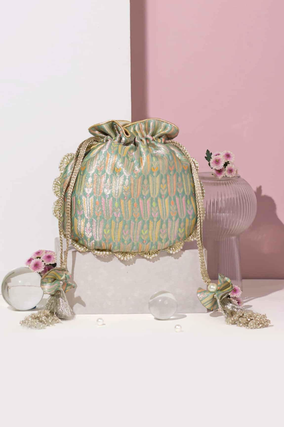 Amyra Titli Ambrosia Bloom Banarasi Silk Potli Bag 