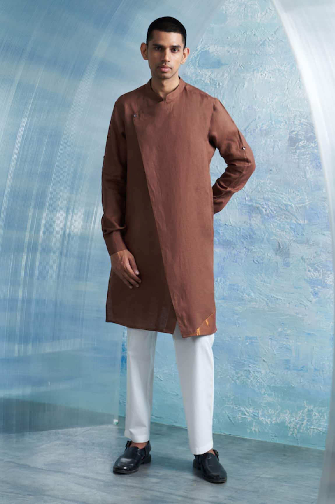 Charkhee Overlap Panel Solid Kurta With Pant