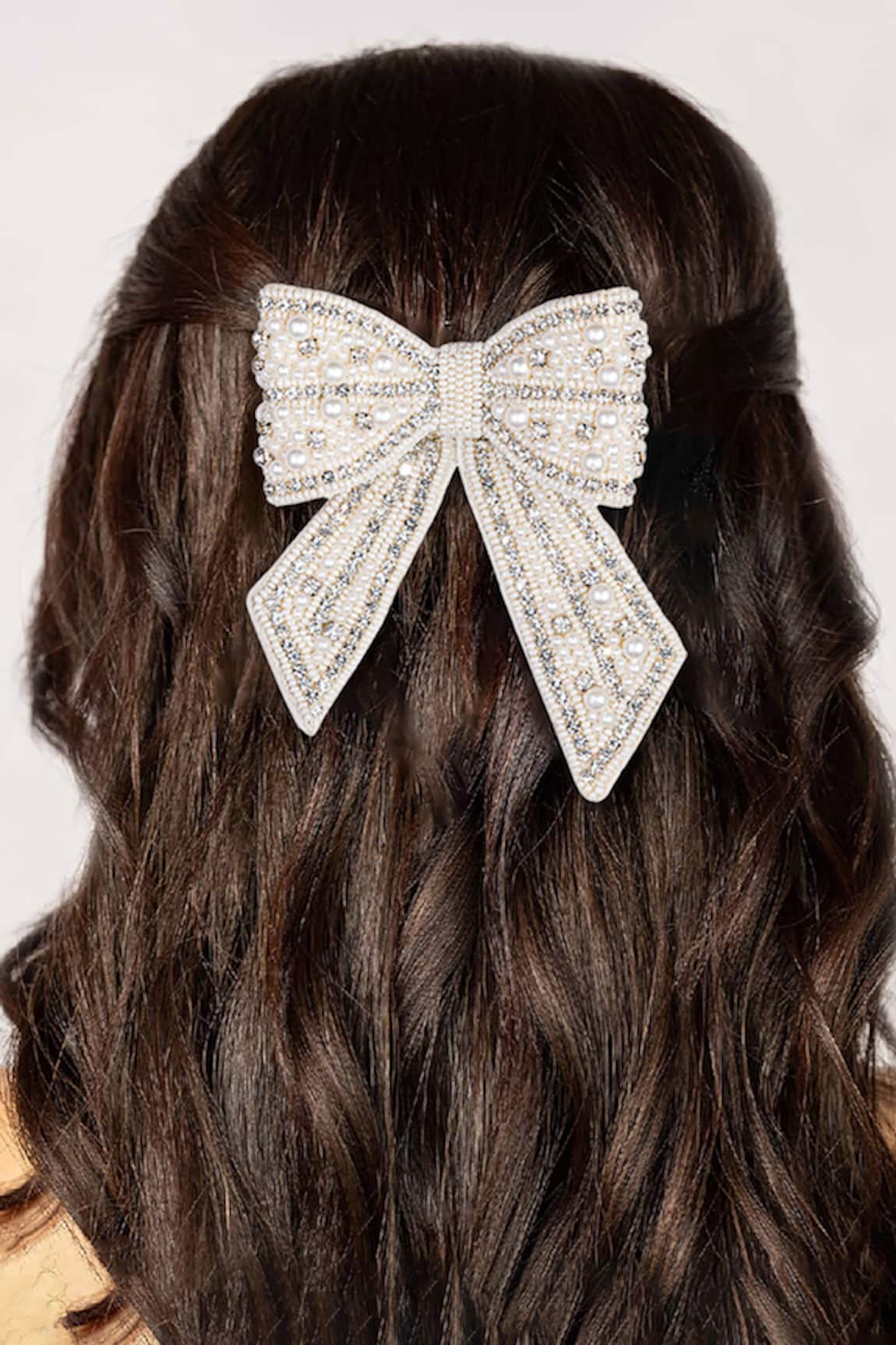 Hair Drama Co Crystal & Pearls Embellished Hair Bow