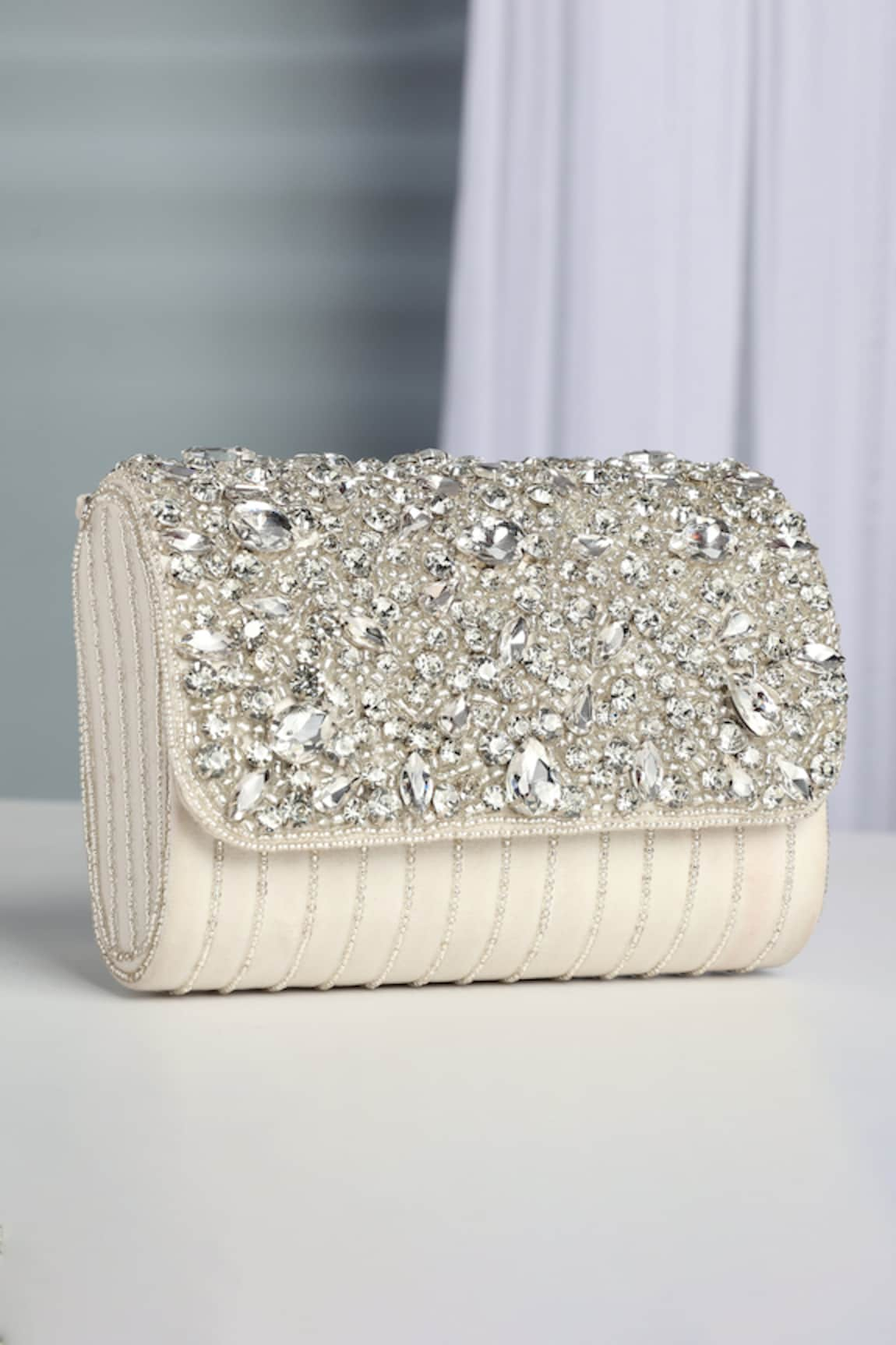 House of Webhin Stud Embellished Flap Clutch Bag