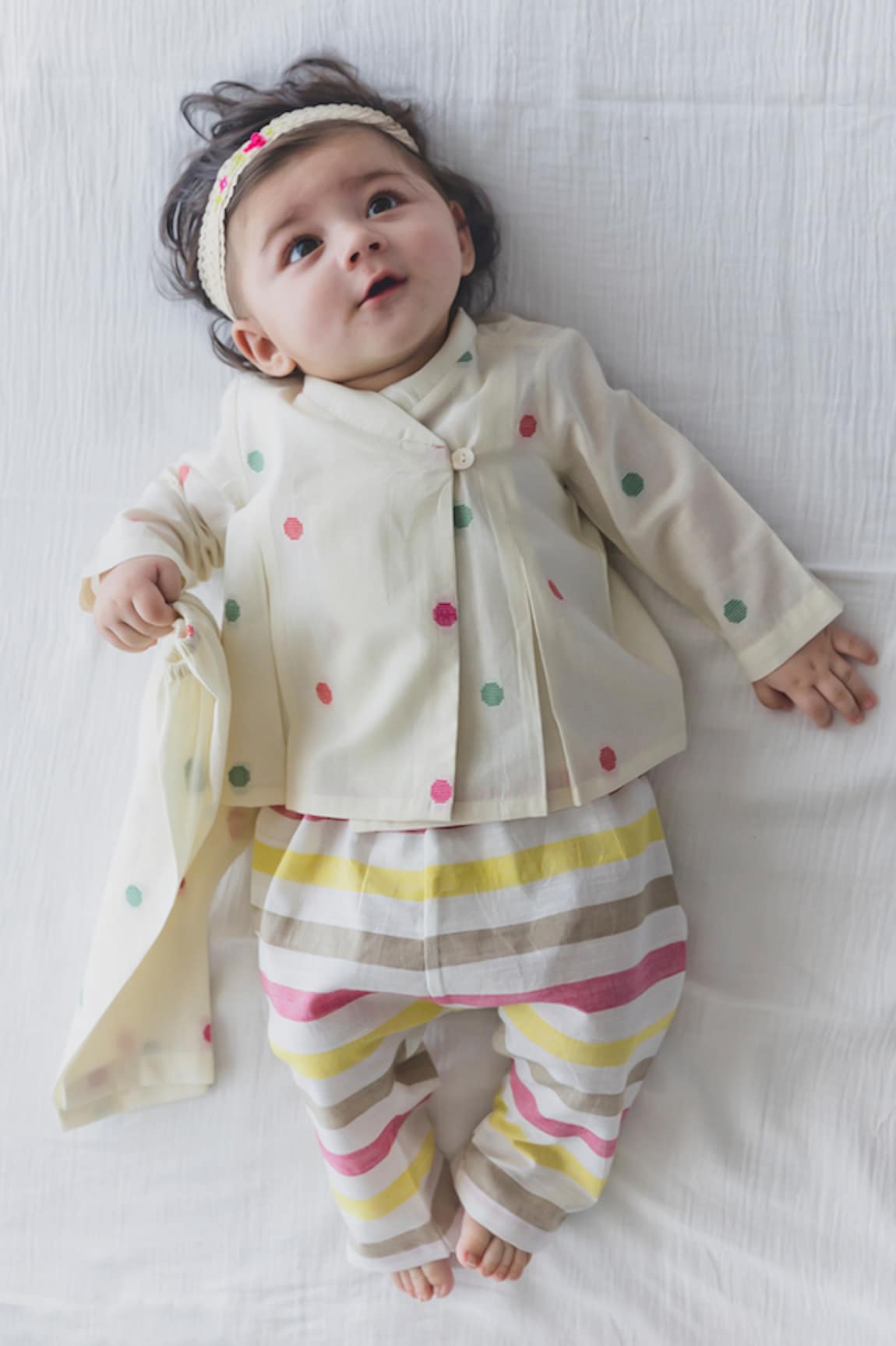 Tiber Taber Polka Dots Woven Jhabla Set