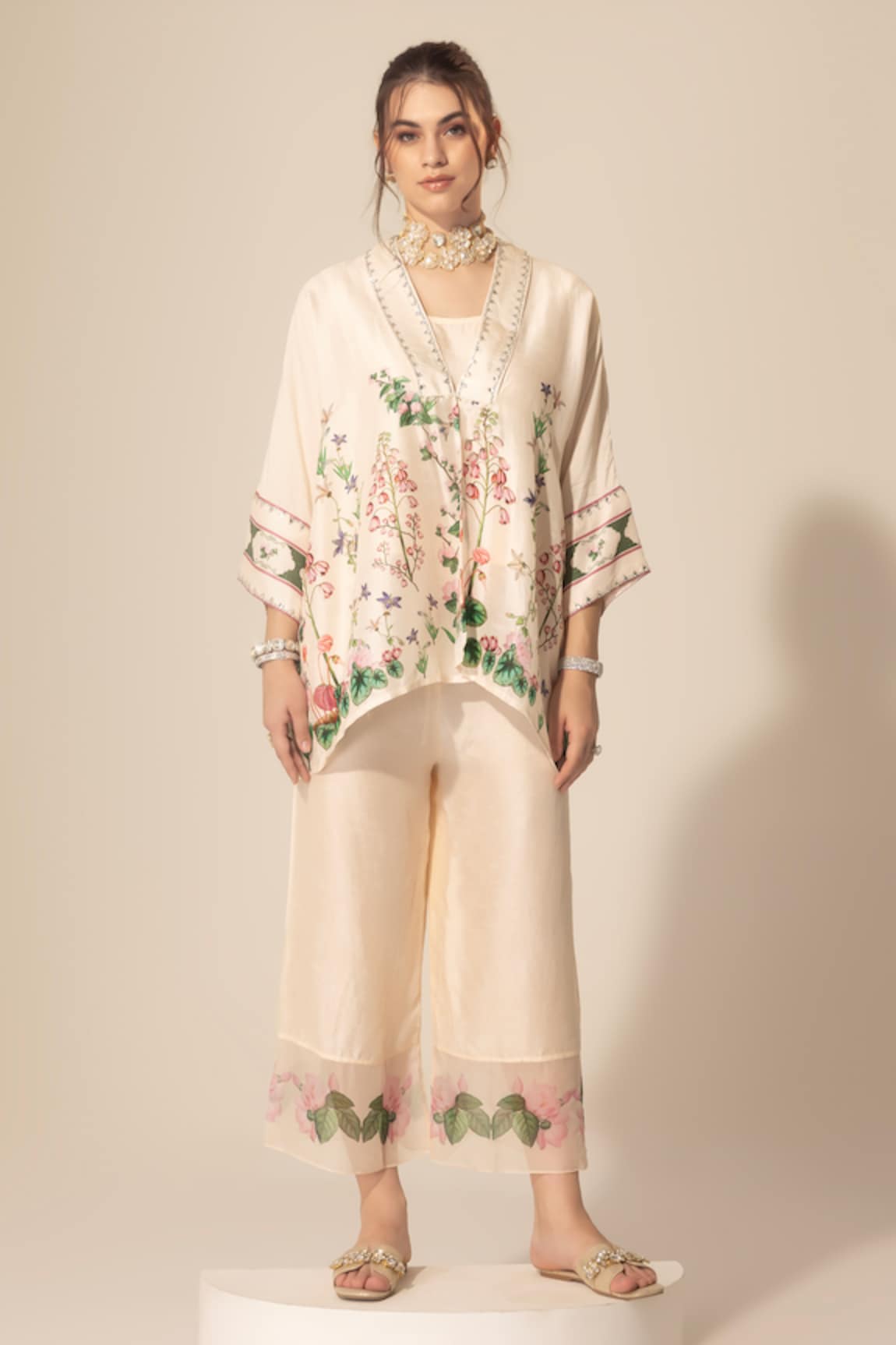 Sakshi Girri Botanical Pattern Short Kaftan & Pant Set