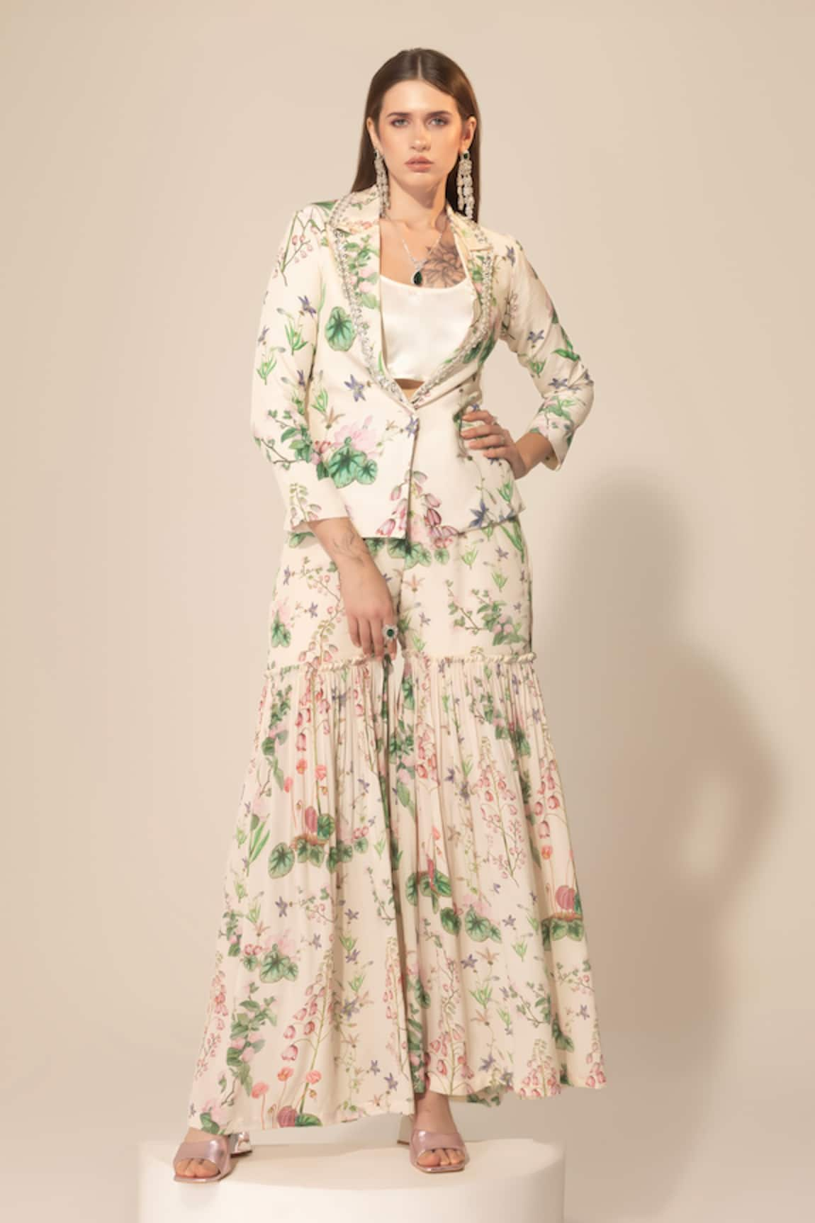 Sakshi Girri Botanical Pattern Blazer & Sharara Set