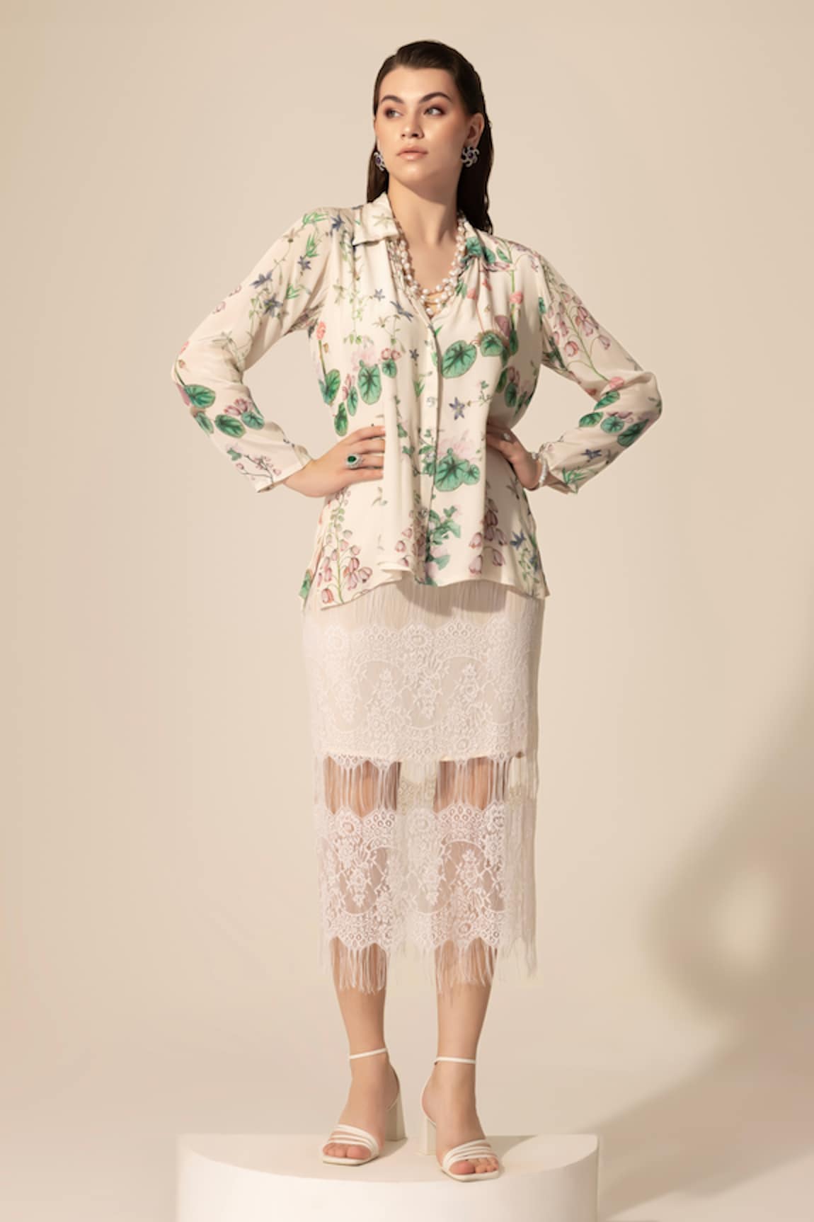 Sakshi Girri Botanical Print Shirt & Midi Skirt Set