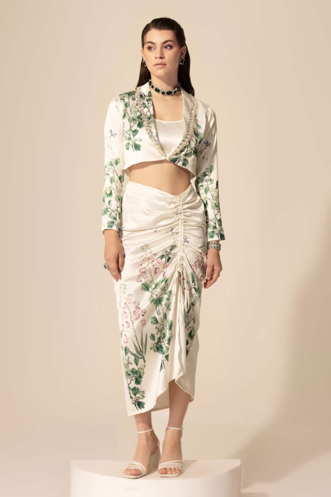 Sakshi Girri Botanical Pattern Blazer & Skirt Set