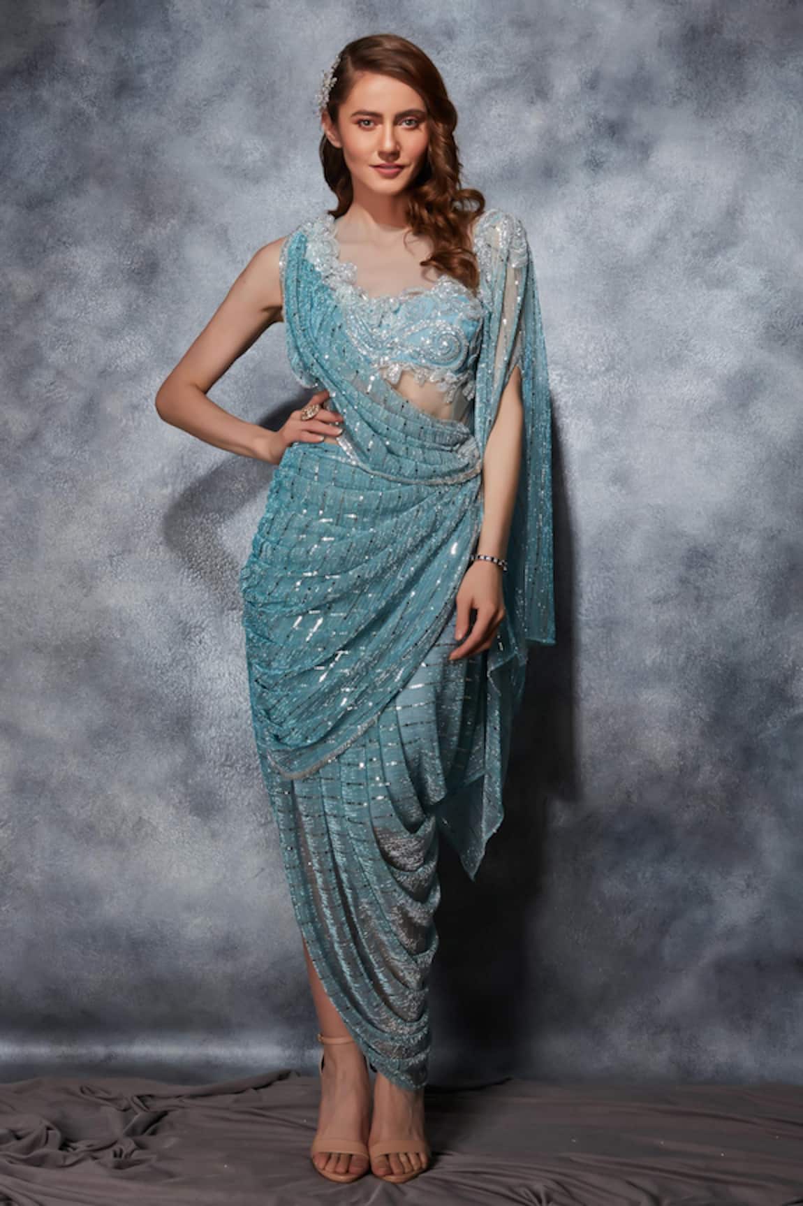 Saaj by Ankita 3D Embellished Draped Saree Gown