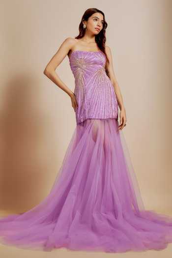 Masumi Mewawalla Hand Embroidered Strapless Gown 