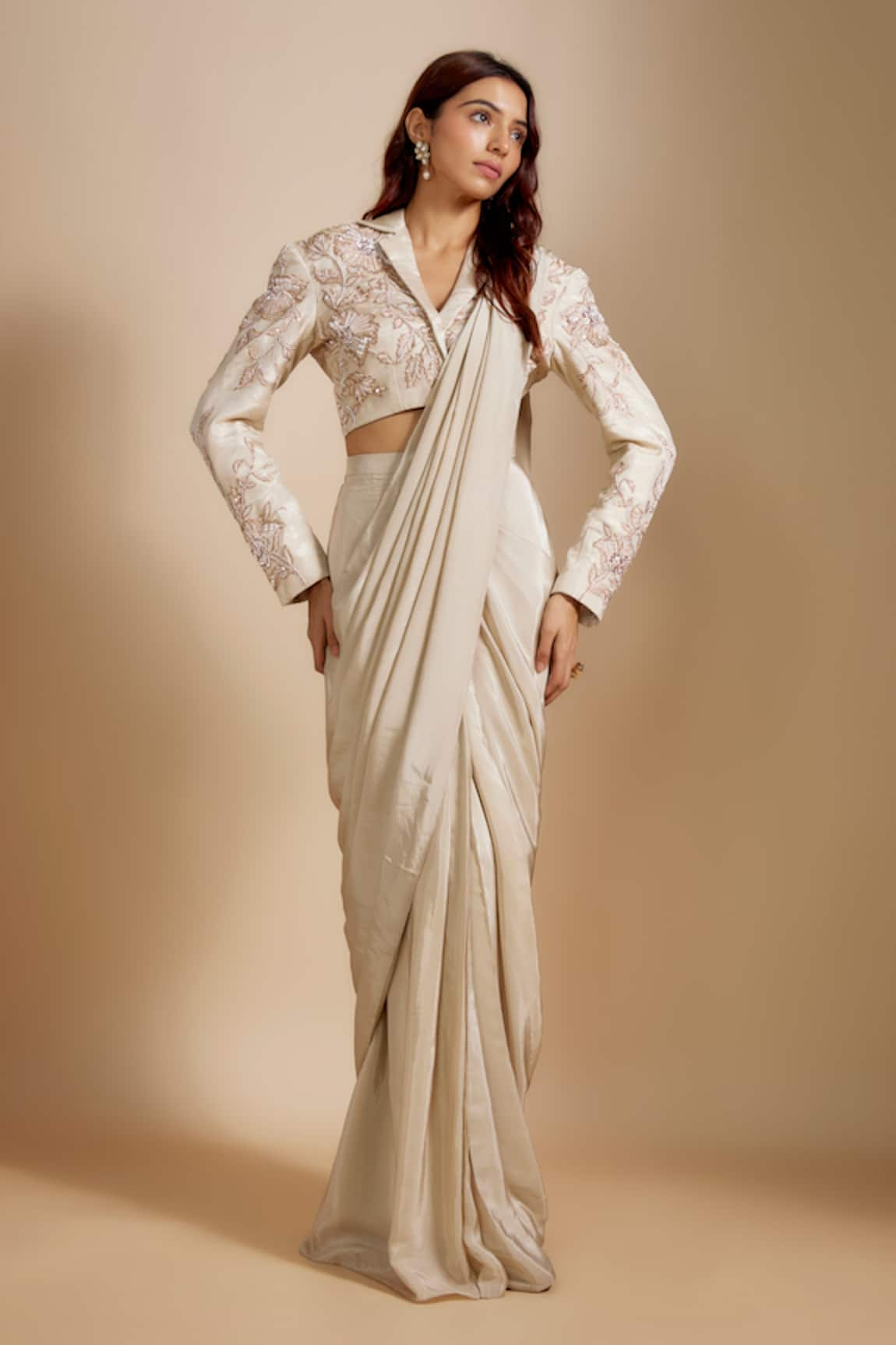 Masumi Mewawalla Pre-Draped Saree With Leaf Embroidered Blazer