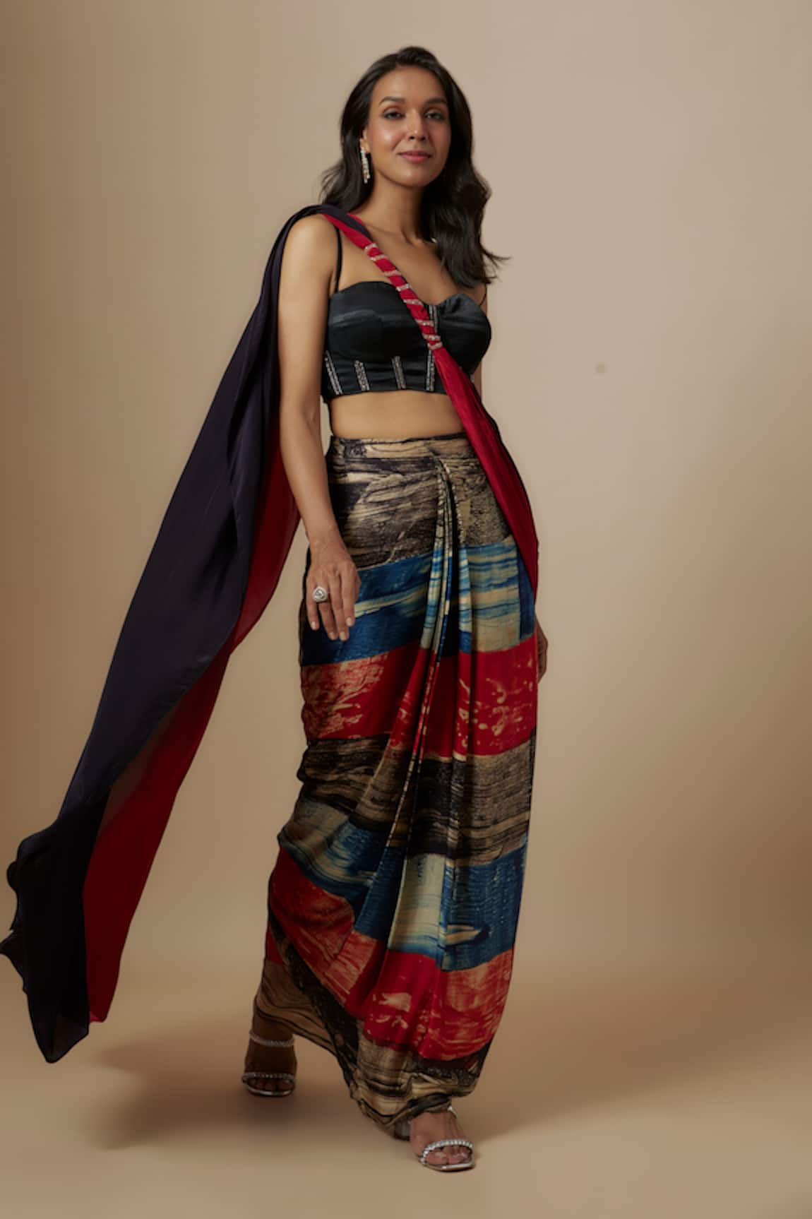 Masumi Mewawalla Ajrakh Print Pre-Draped Saree With Blouse