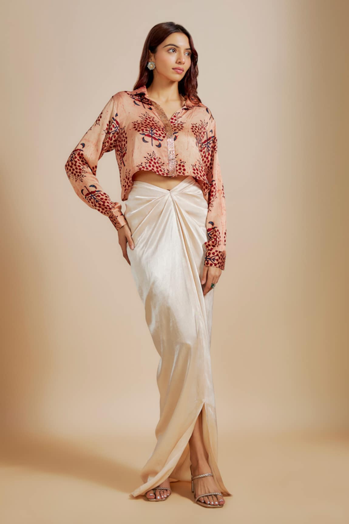 Masumi Mewawalla Ajrakh Print Shirt & Draped Skirt Set