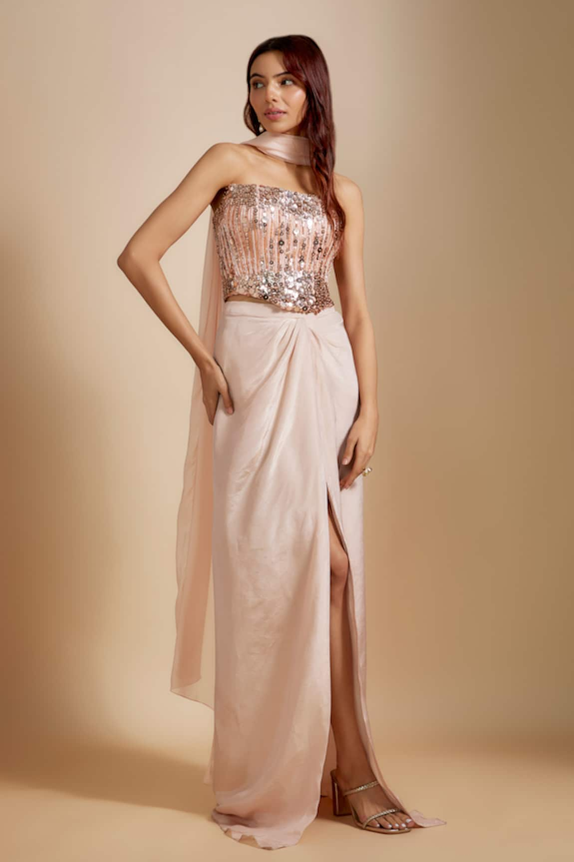 Masumi Mewawalla Embroidered Corset & Draped Skirt Set