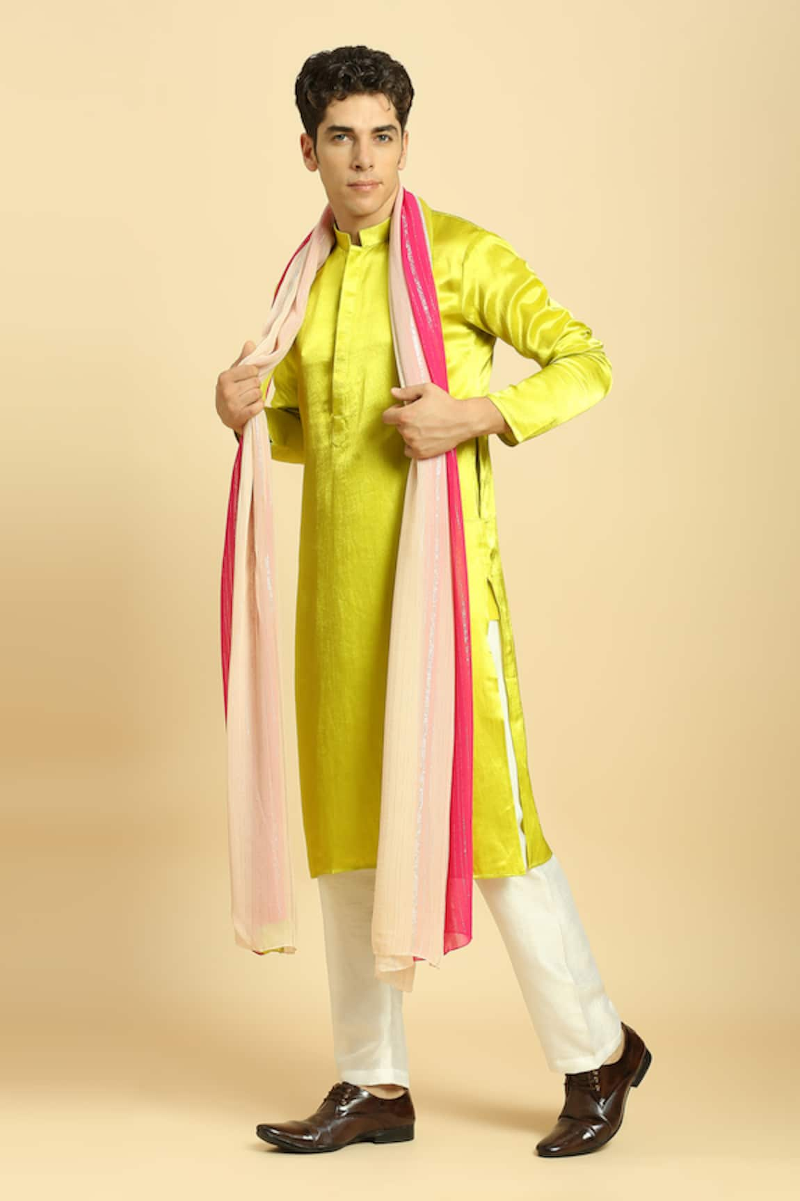 Masumi Mewawalla Neon Kurta Set With Multi Colored Dupatta