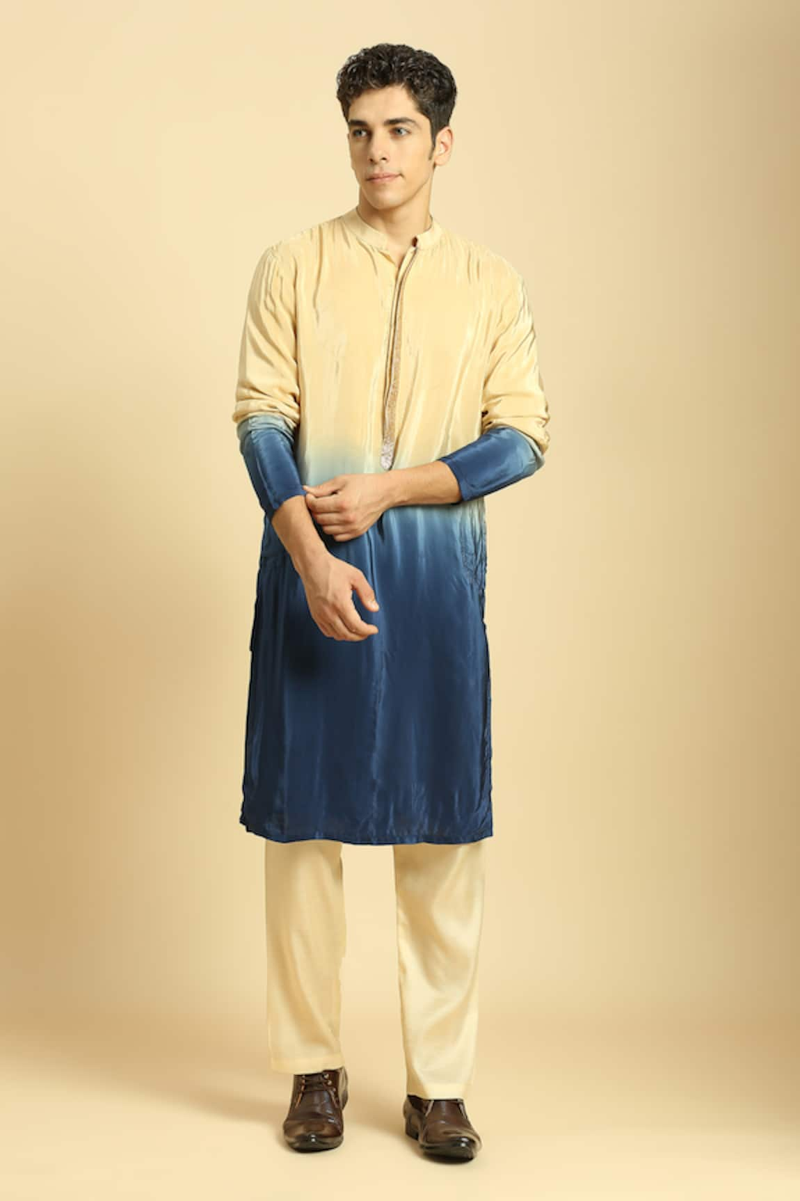 Masumi Mewawalla Embroidered Placket Ombre Kurta Pant Set