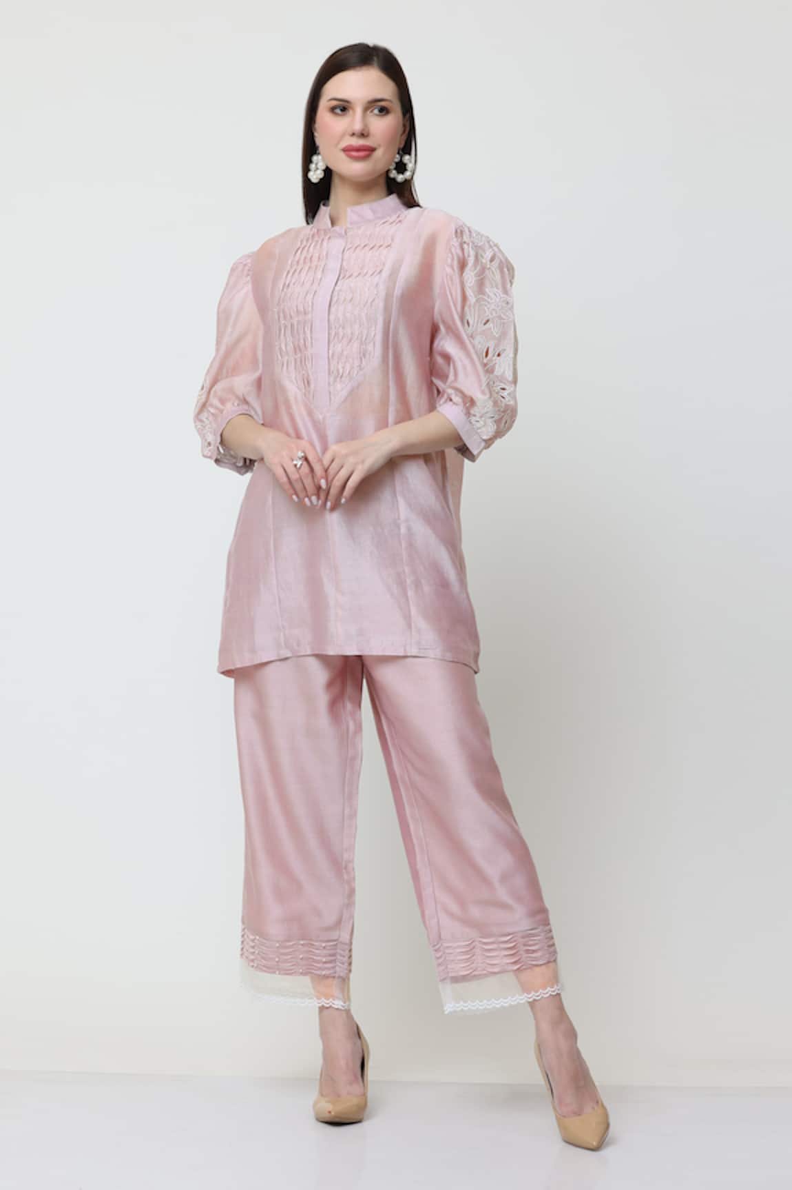 Midori By Sgv Bella Pearl Embellished Short Kurta With Pant