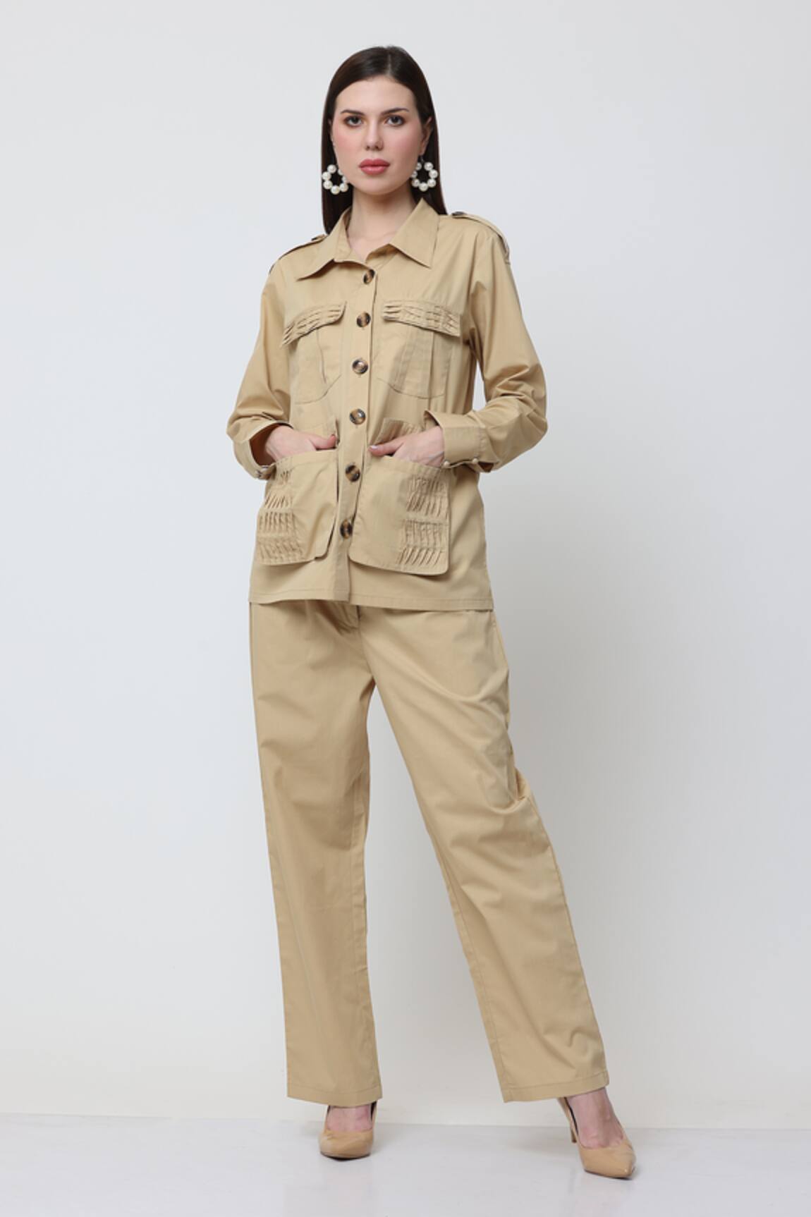 Midori By Sgv Glaze Pleated Shirt With Pant 