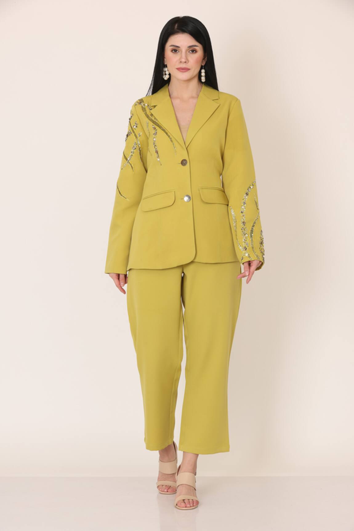 Midori By Sgv Embroidered Blazer & Pant Set 