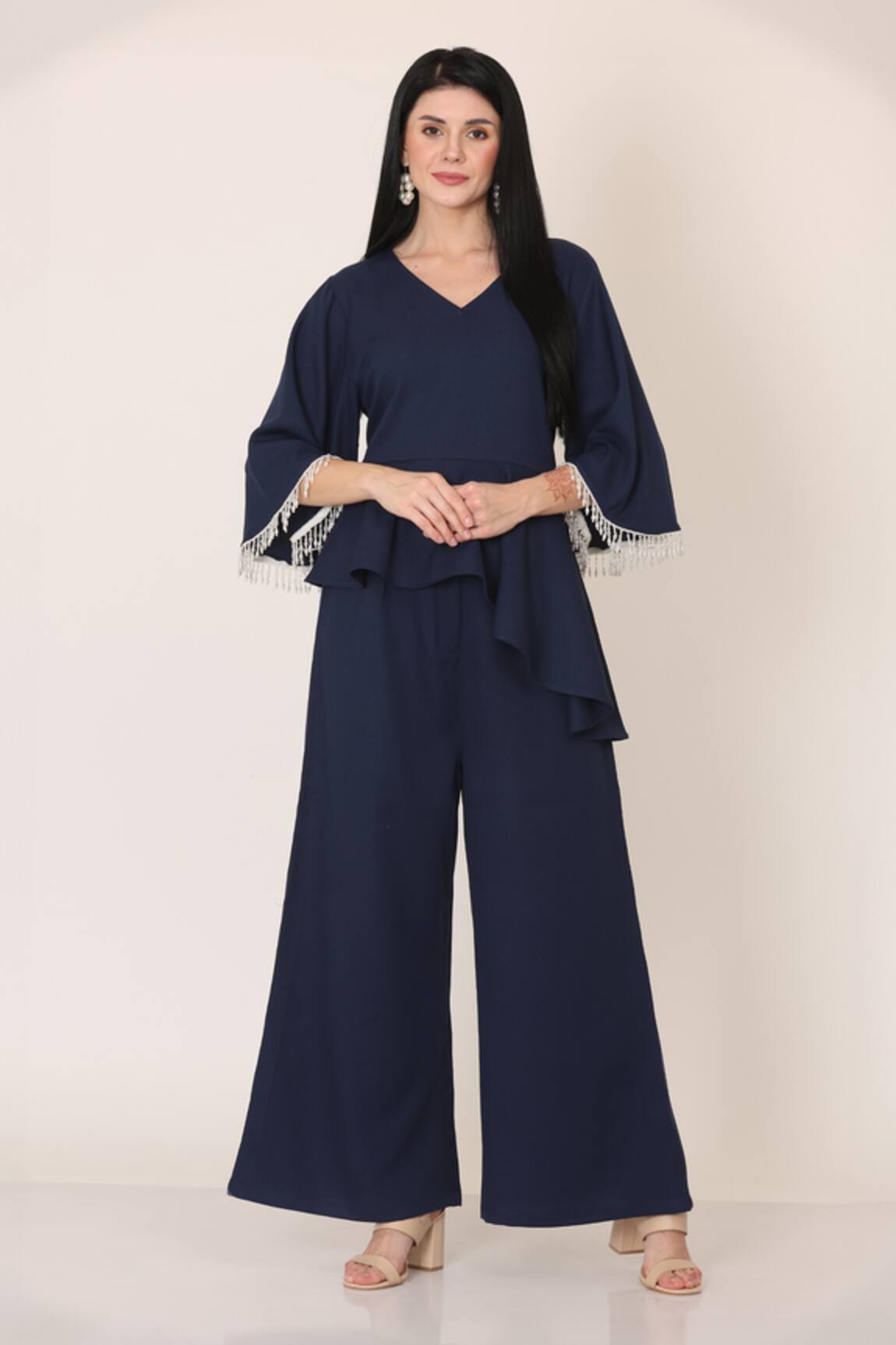Midori By Sgv Asymmetric Peplum Top & Pant Set 