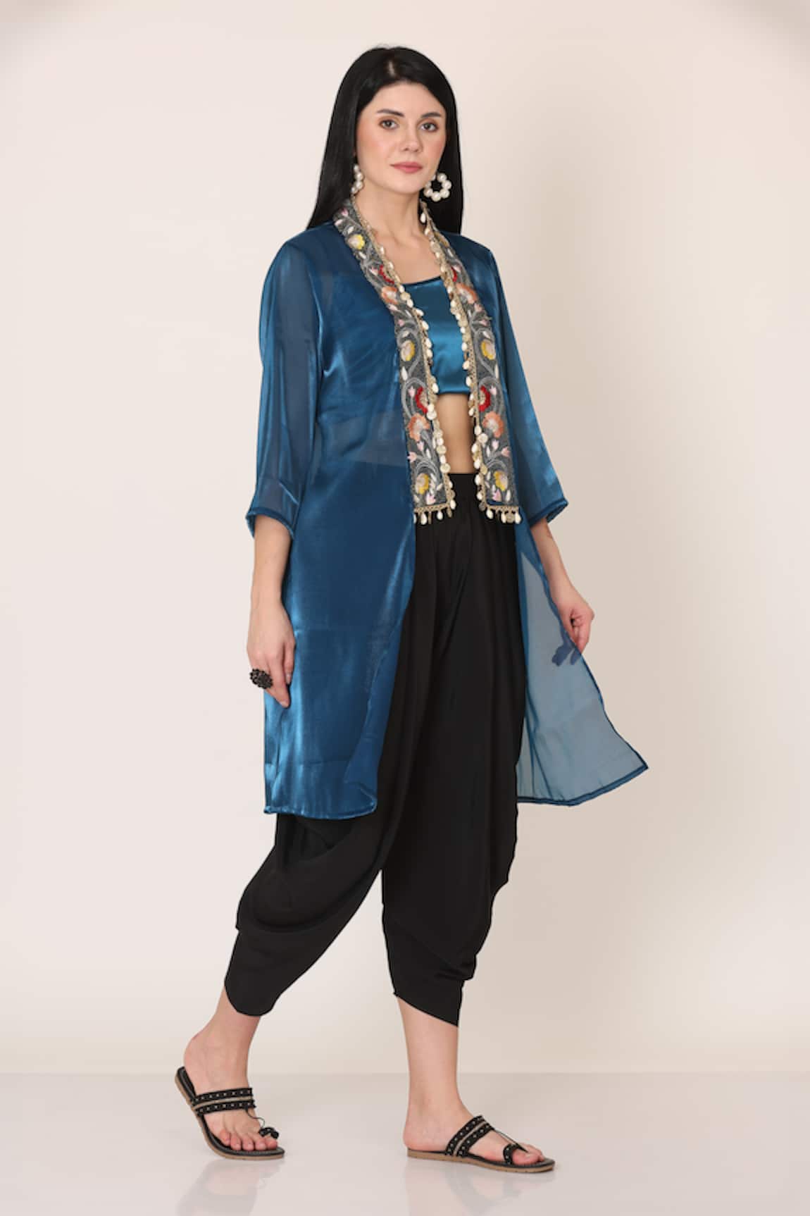 Midori By Sgv Shimmer Georgette Embroidered Cape With Bustier 