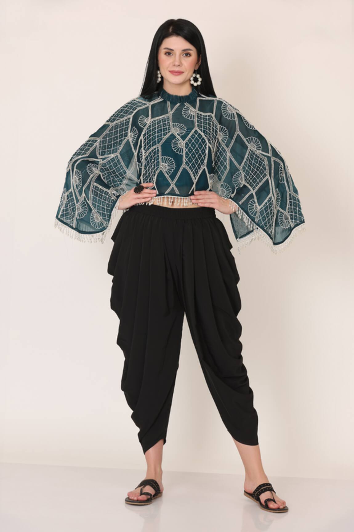 Midori By Sgv Pearl Embroidered Cape With Bustier 