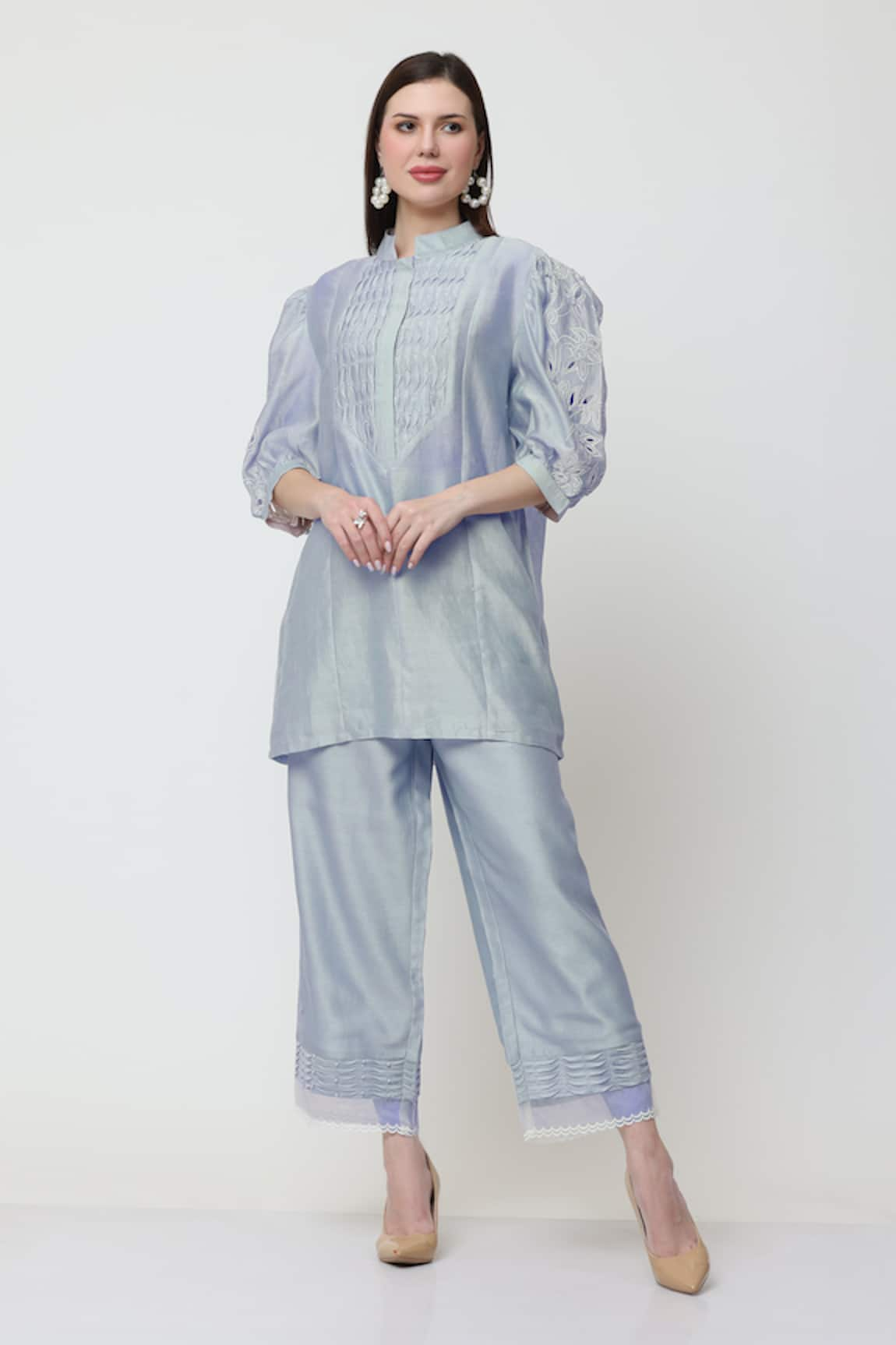 MIDORI BY SGV Pintuck Embroidered Tunic & Pant Set