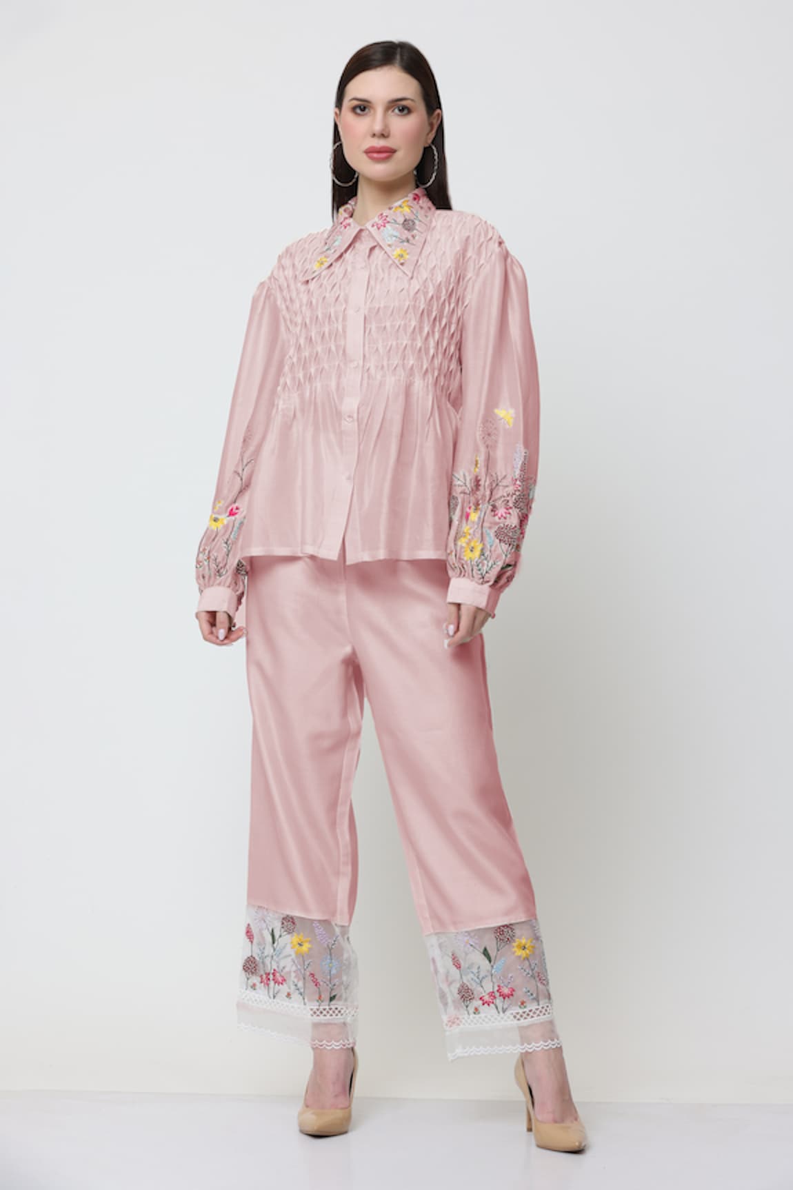 MIDORI BY SGV Allora Floral Thread Embroidered Shirt With Pant