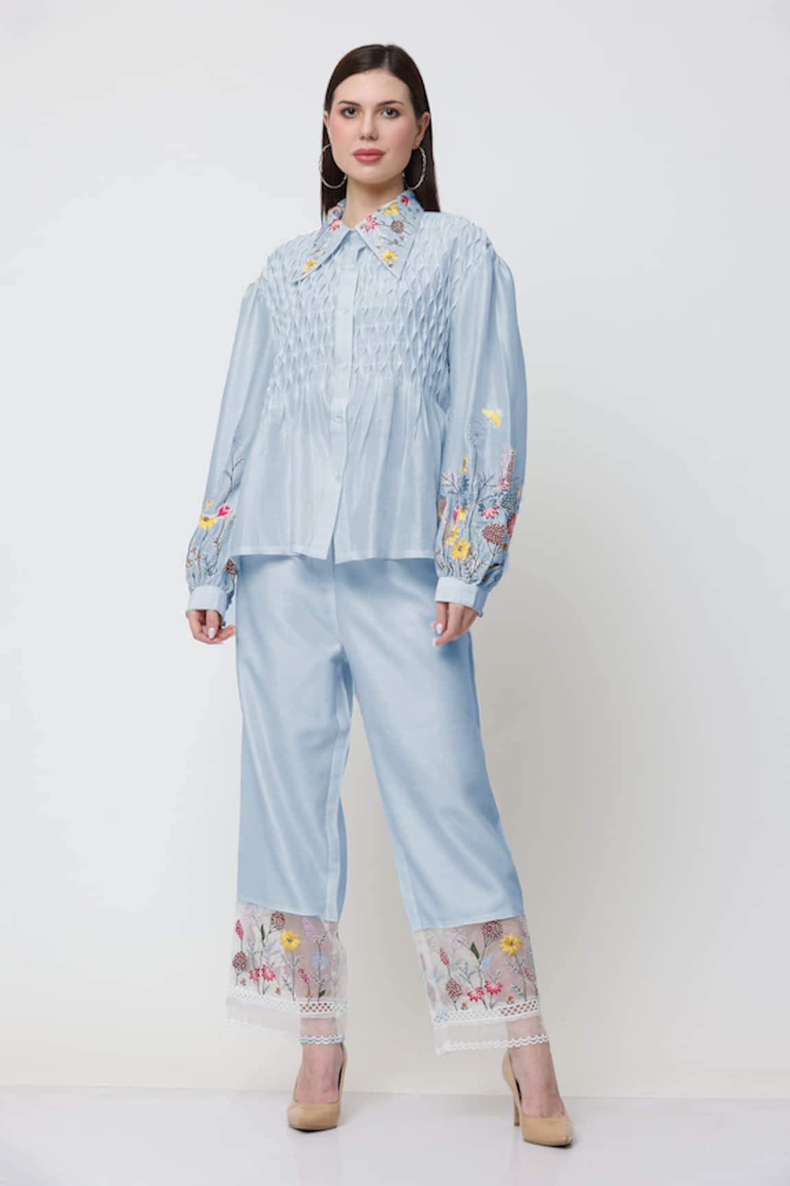 MIDORI BY SGV Allora Blossom Thread Embroidered Shirt With Pant