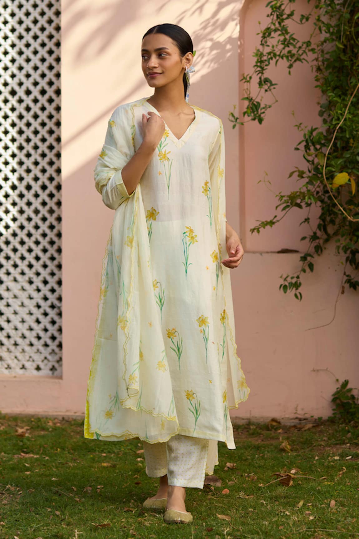 Surmaye Dawn Daffodil Hand Painted Kurta With Pant