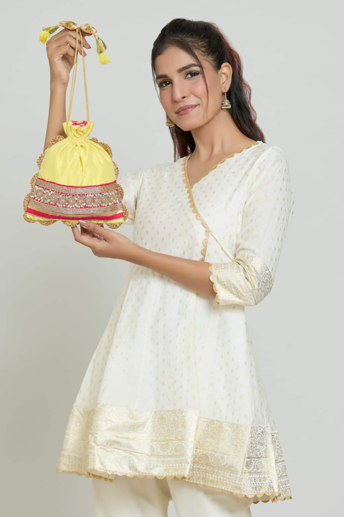 Kalakaari By Sagarika Silk Floral Embroidered Potli Bag