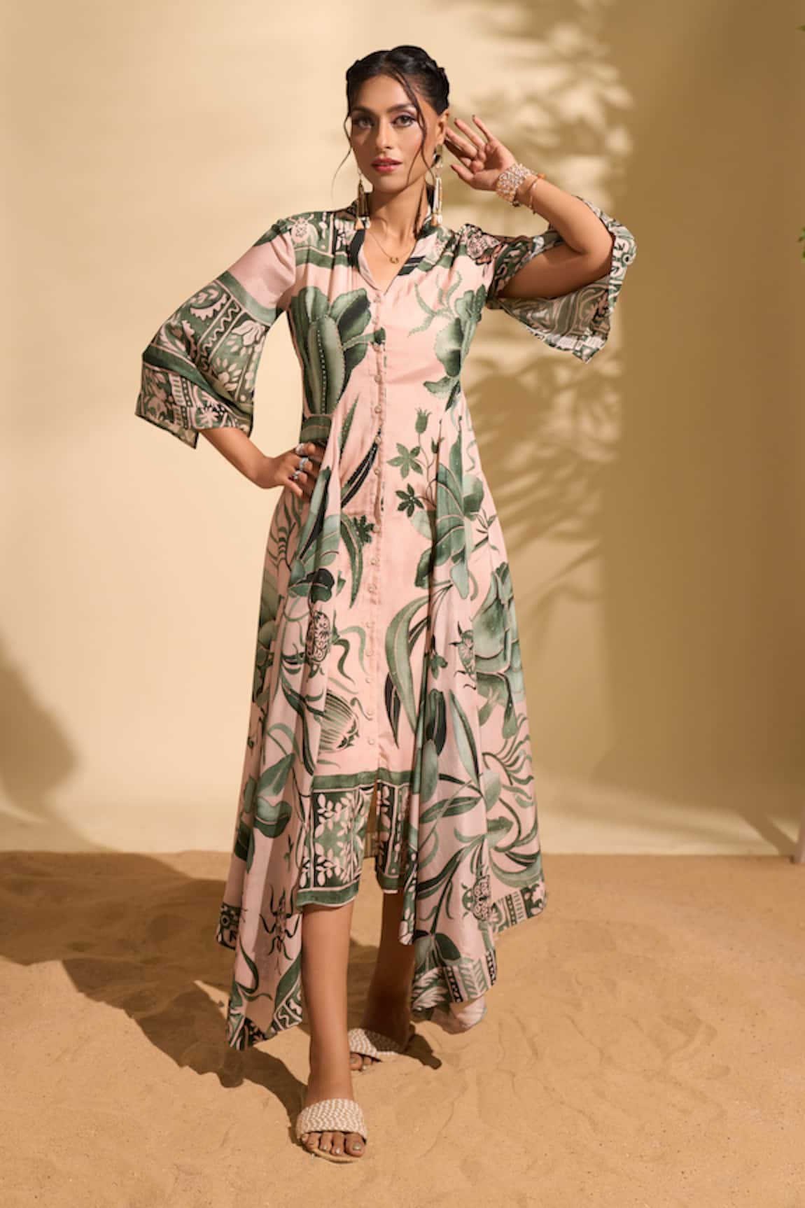 Whimsical By Shica x AZA Botanical Print Shirt Dress