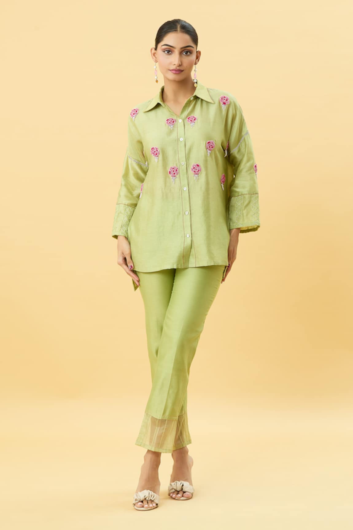 Zamoraa The Label Floret Tassel Embroidered Shirt With Pant