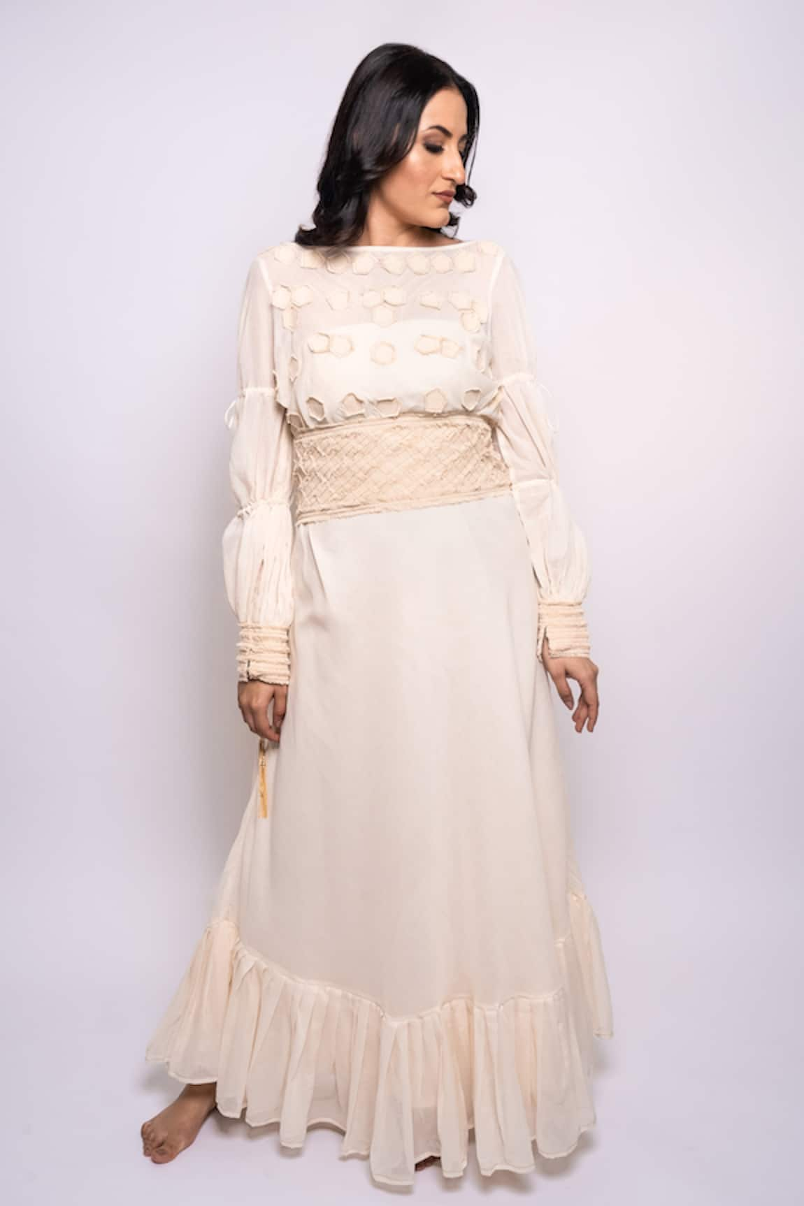 Anmol Kakad Applique Embroidered Dress With Belt