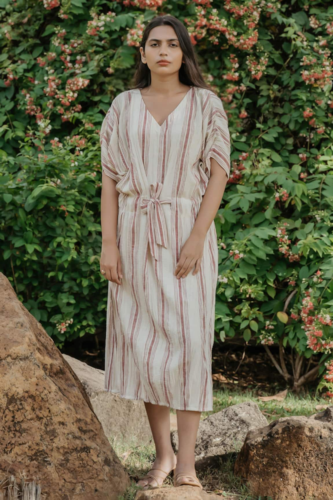 Akashi Clothing Stripe Pattern Midi Dress