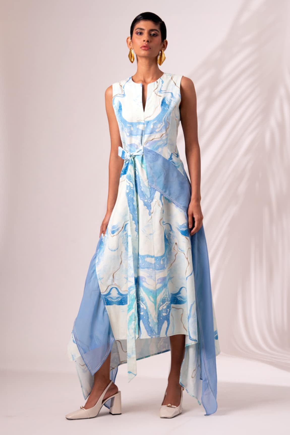 Madder Much Masha Ripple Wave Print Asymmetric Bow Dress