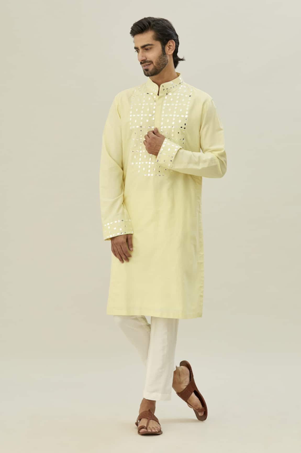 DiyaRajvvir Self Diamond Acrylic Embroidered Kurta & Pant Set