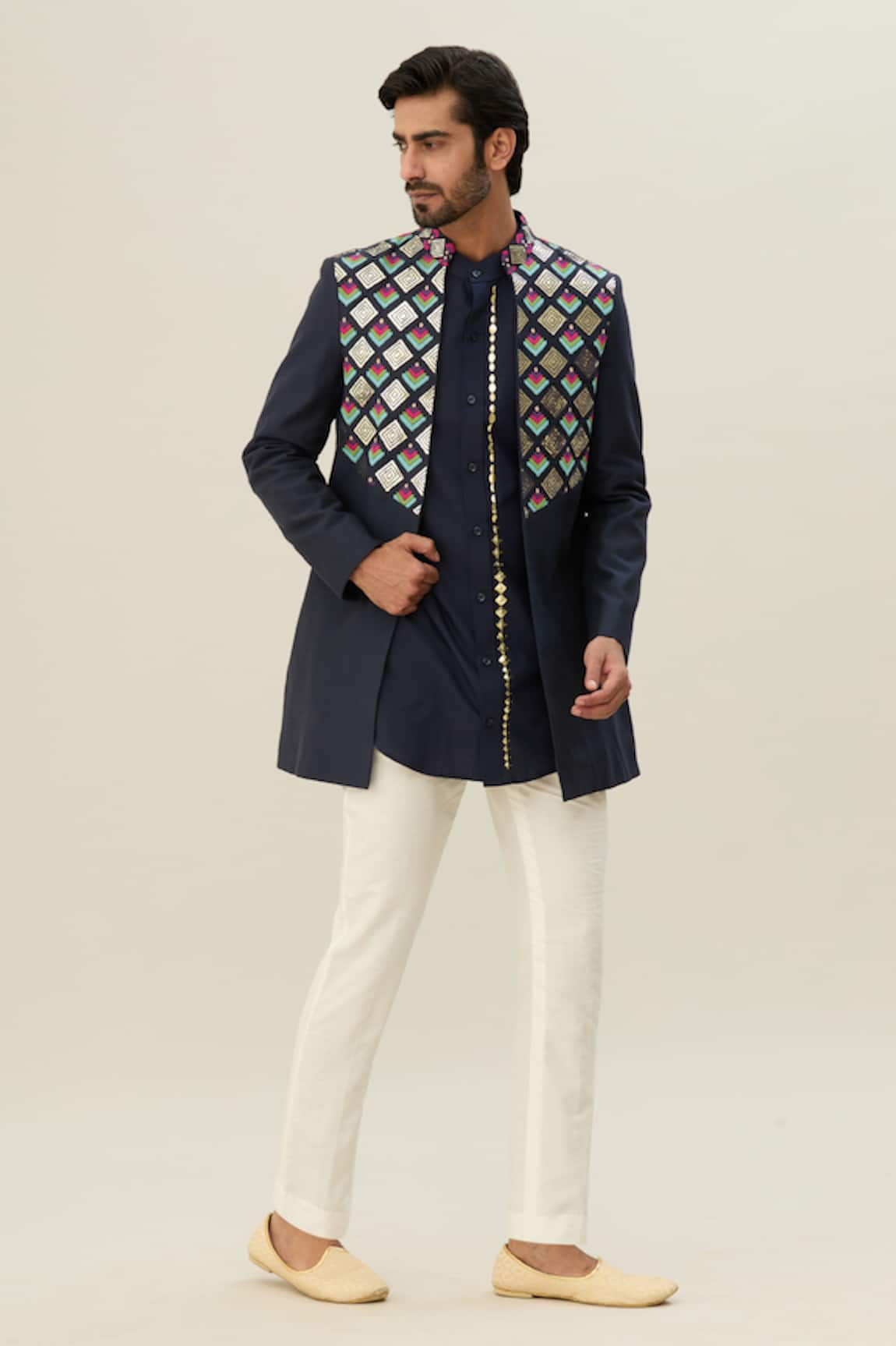 DiyaRajvvir Acrylic Embroidered Jacket Kurta Set